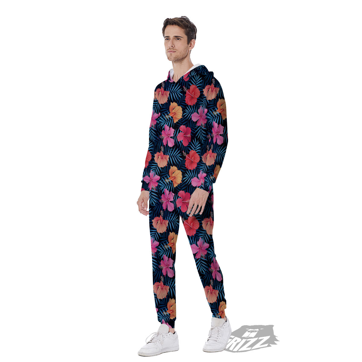 Flowers Exotic Hibiscus Print Pattern Men's Jumpsuit-grizzshop