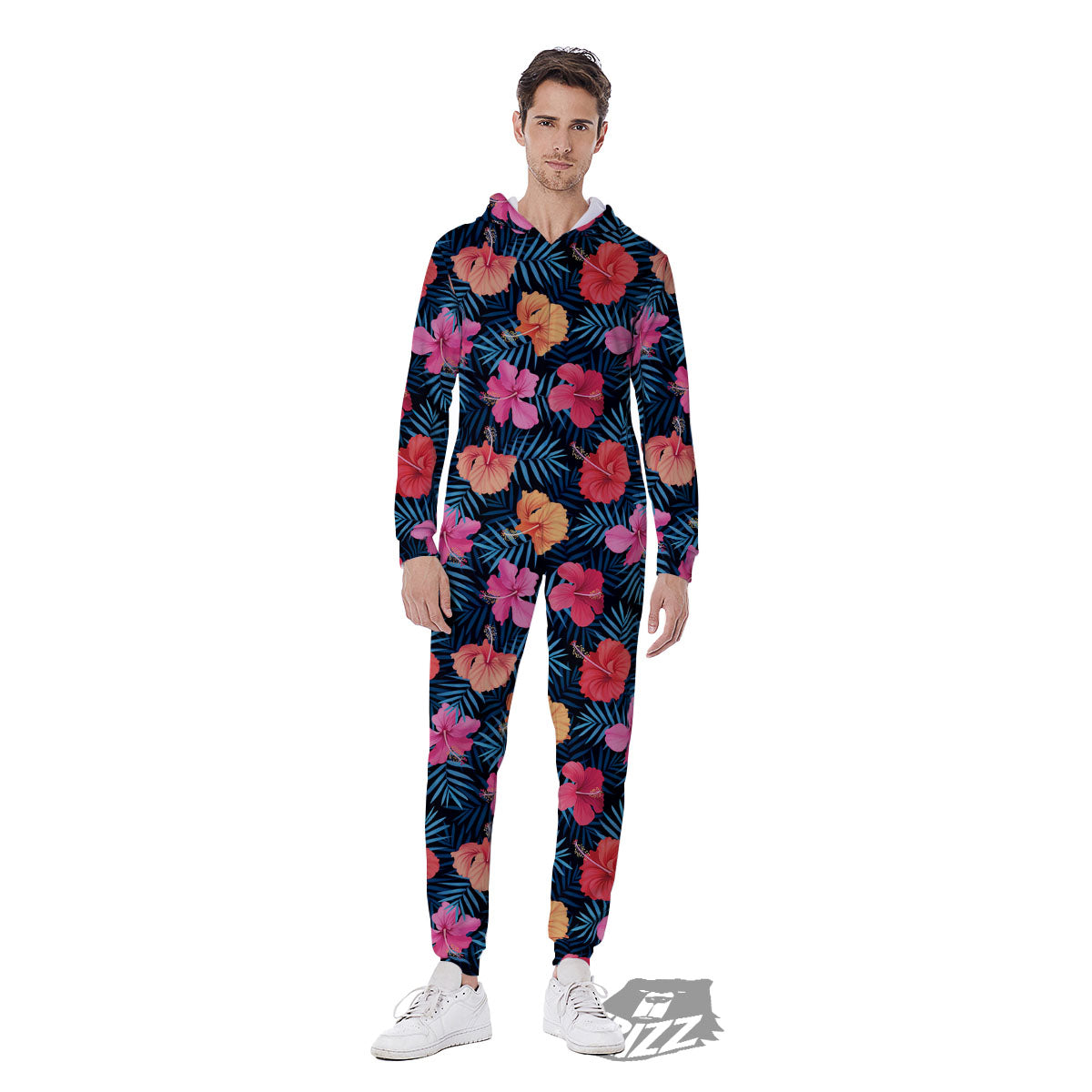 Flowers Exotic Hibiscus Print Pattern Men's Jumpsuit-grizzshop