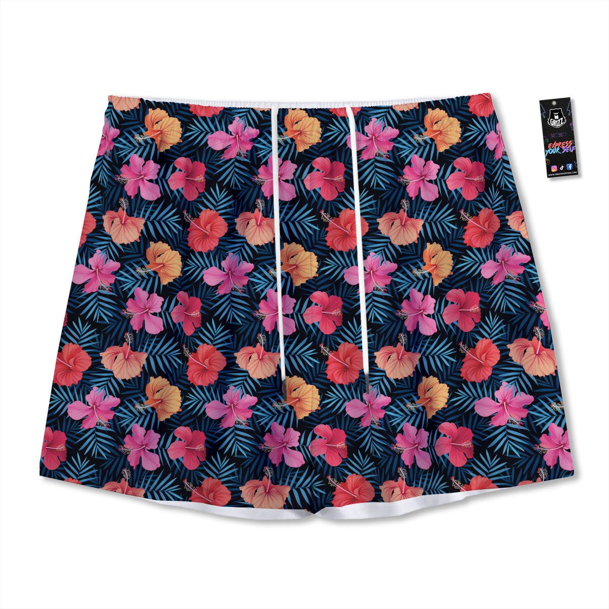 Flowers Exotic Hibiscus Print Pattern Mesh Shorts