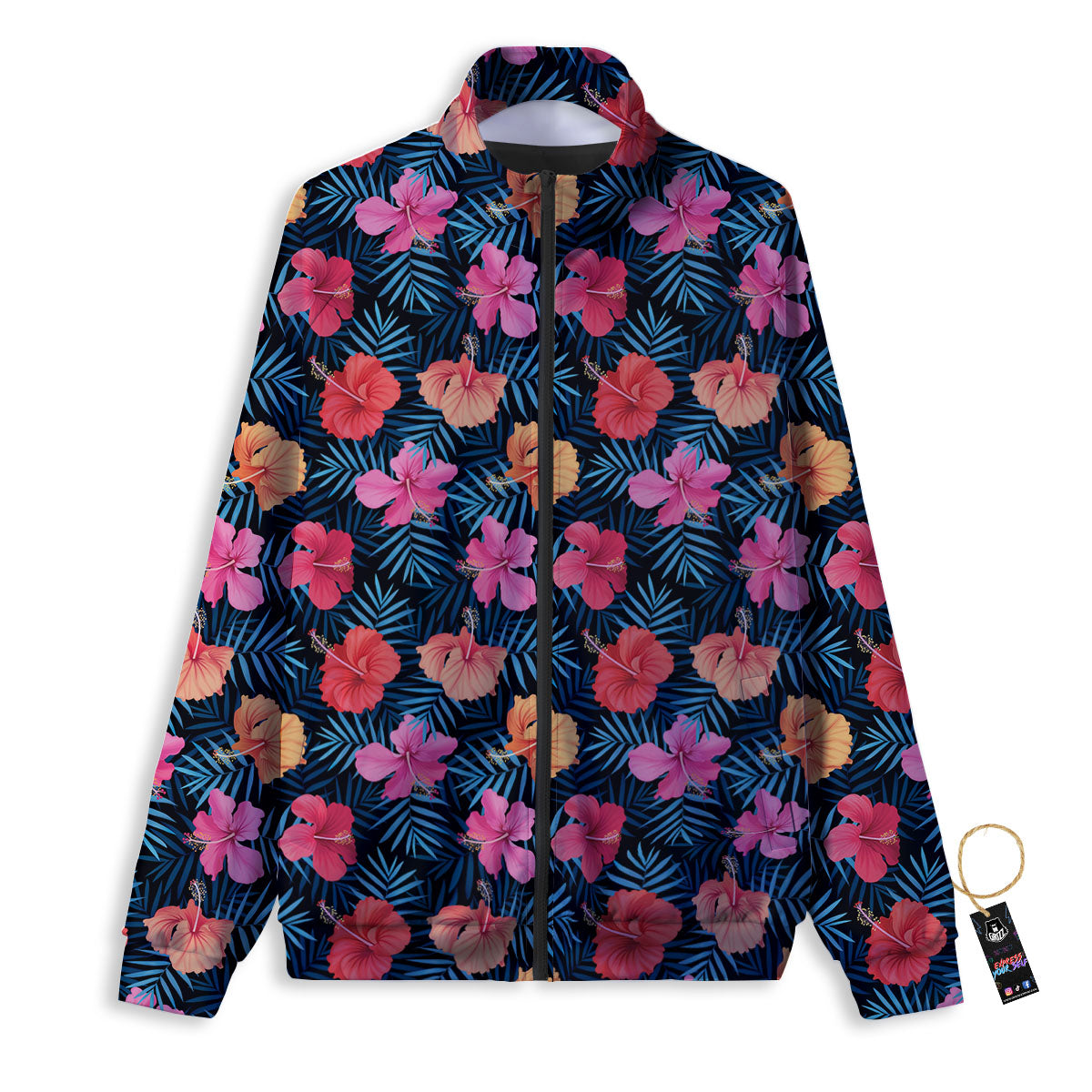 Flowers Exotic Hibiscus Print Pattern Track Jacket-grizzshop