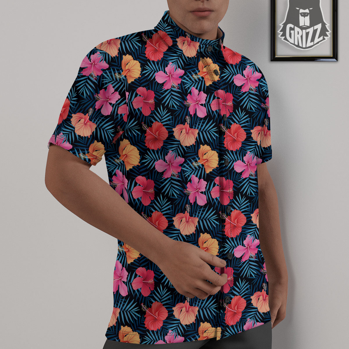 Flowers Exotic Hibiscus Print Pattern Untucked Shirts-grizzshop