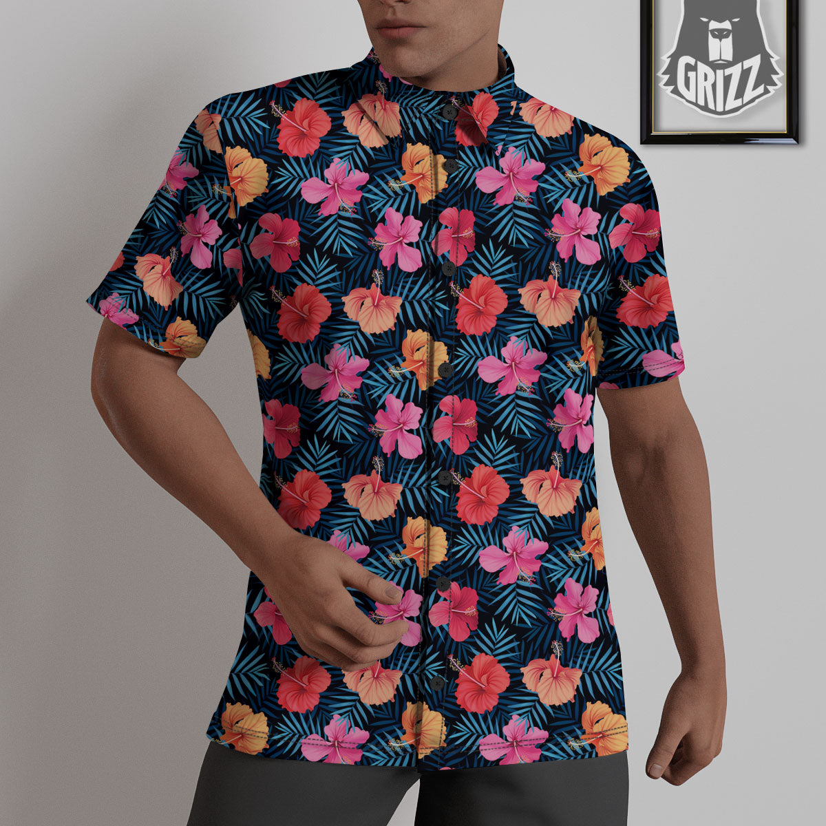 Flowers Exotic Hibiscus Print Pattern Untucked Shirts-grizzshop