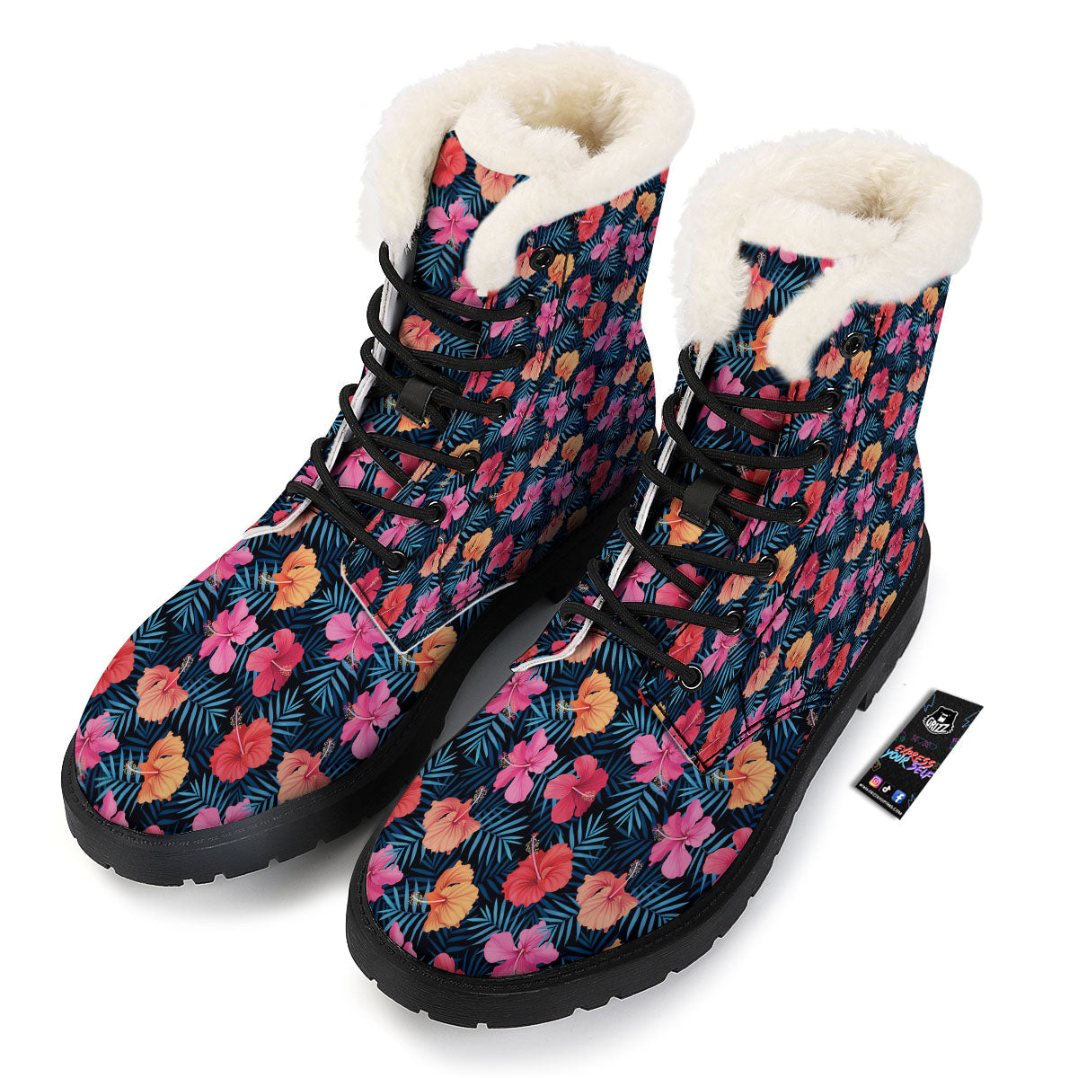Flowers Exotic Hibiscus Print Pattern Winter Boots-grizzshop