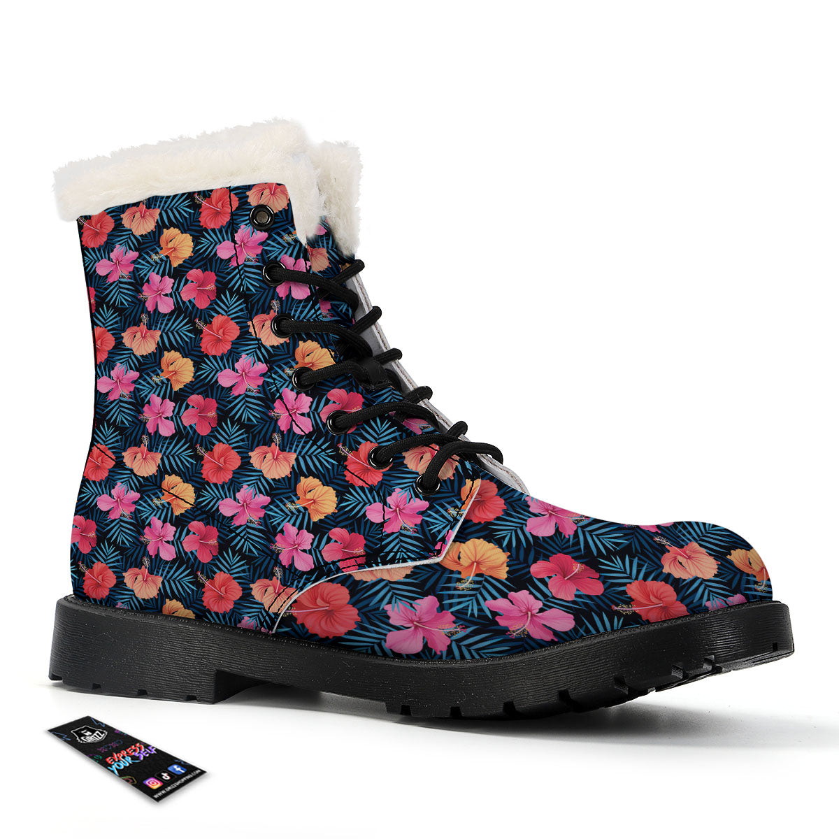 Flowers Exotic Hibiscus Print Pattern Winter Boots-grizzshop