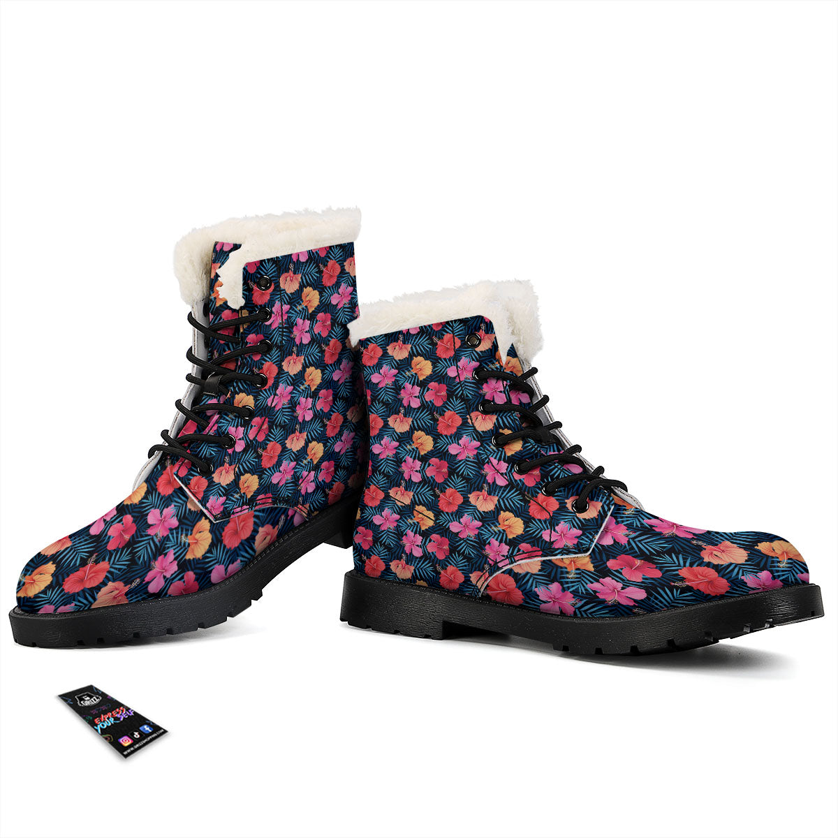Flowers Exotic Hibiscus Print Pattern Winter Boots-grizzshop