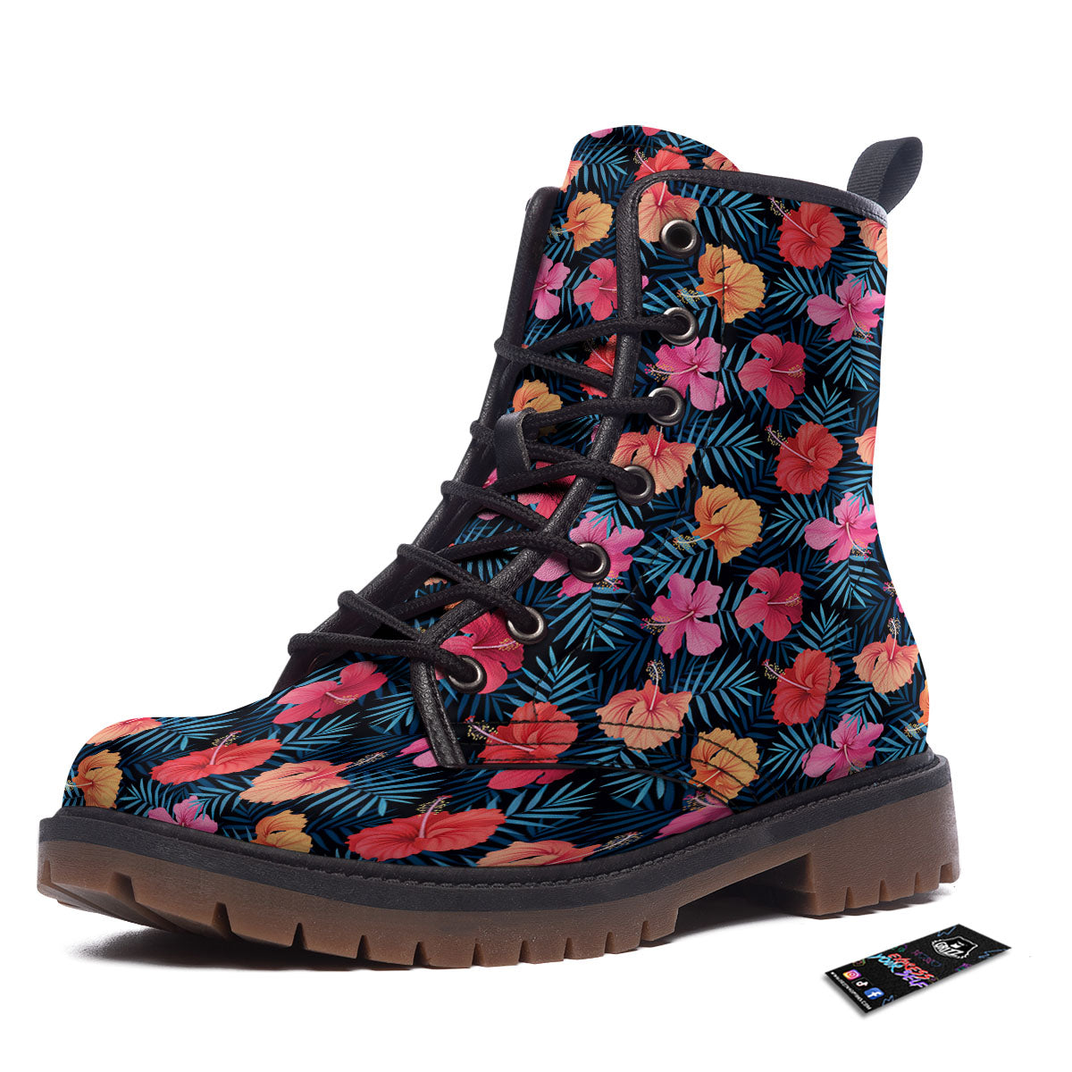 Flowers Exotic Hibiscus Print Pattern Work Boots-grizzshop