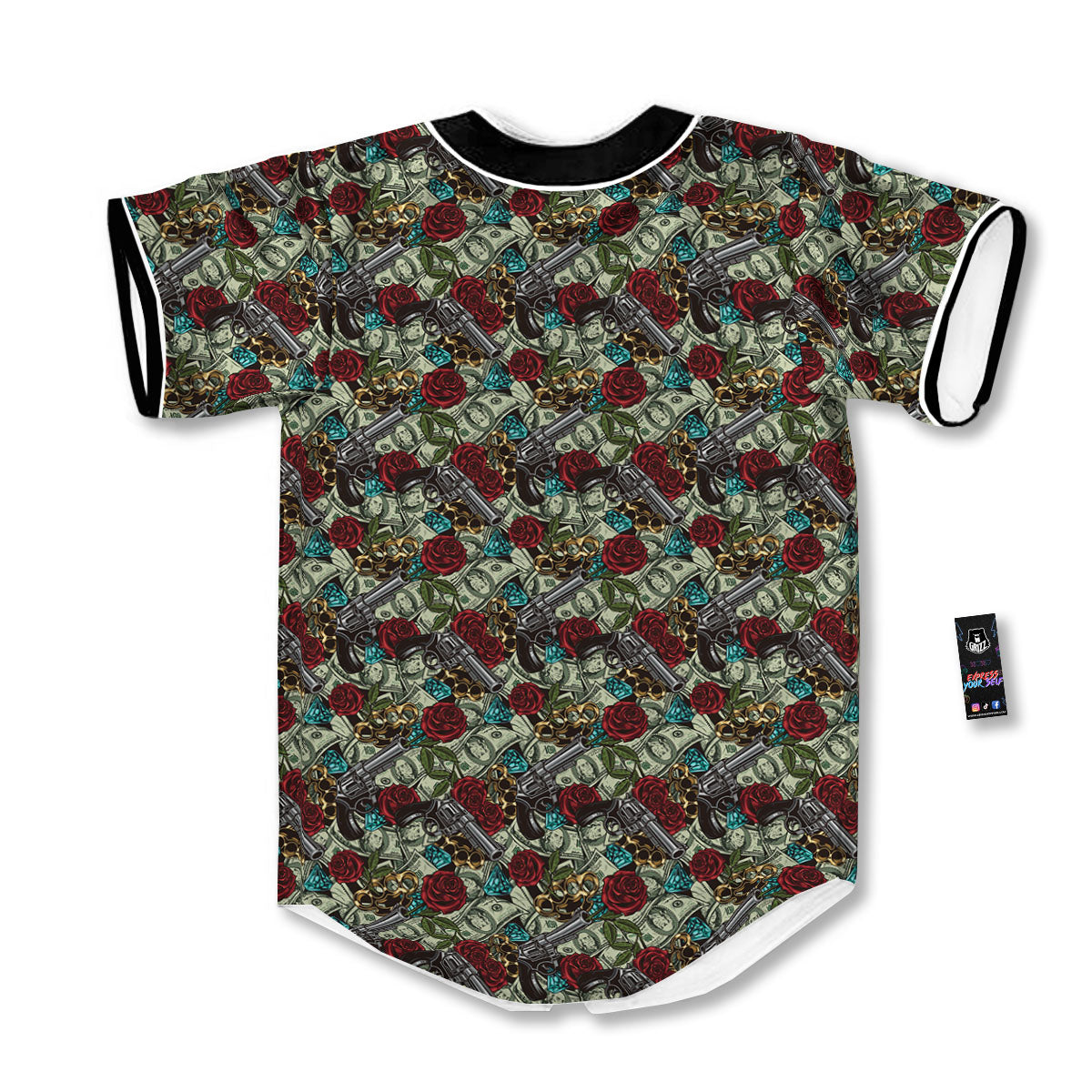 Flowers Guns And Print Pattern Baseball Jersey-grizzshop