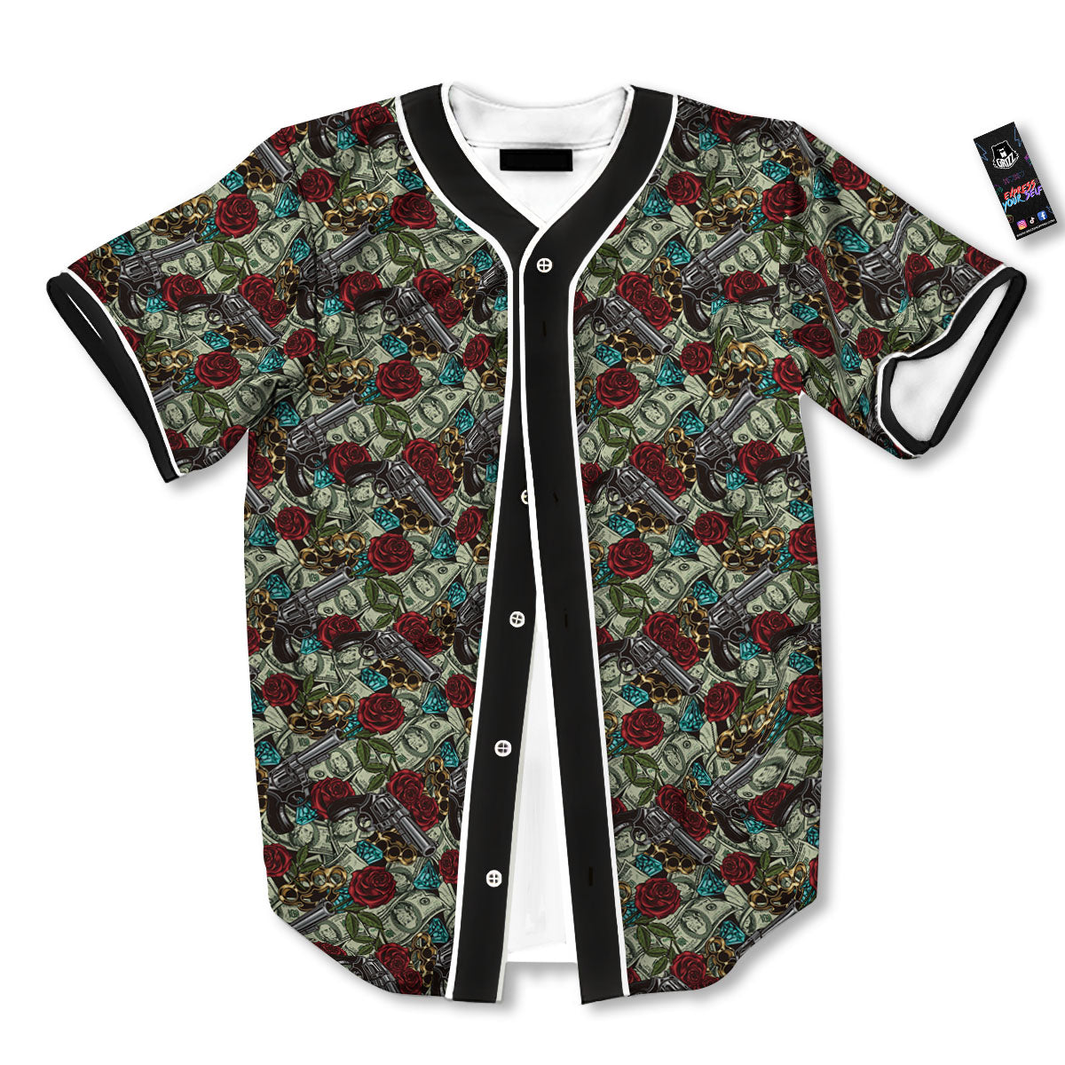 Flowers Guns And Print Pattern Baseball Jersey-grizzshop