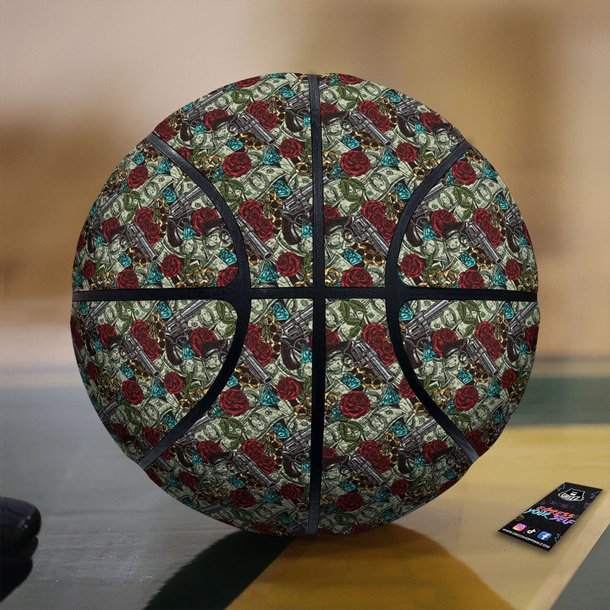 Flowers Guns And Print Pattern Basketball-grizzshop