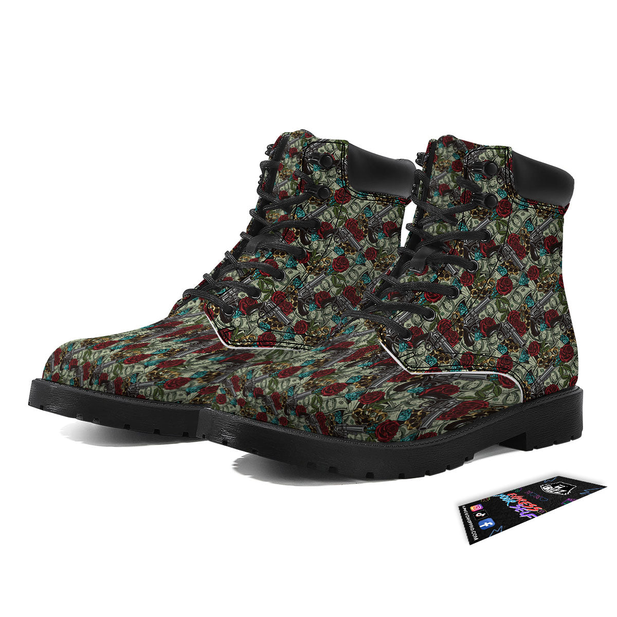 Flowers Guns And Print Pattern Boots-grizzshop