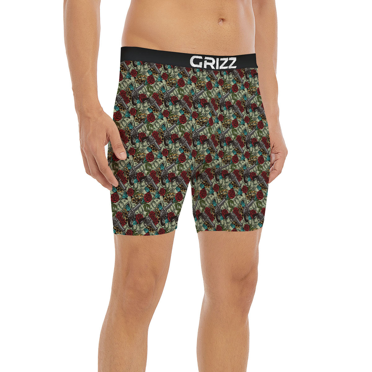 Flowers Guns And Print Pattern Boxer Briefs-grizzshop