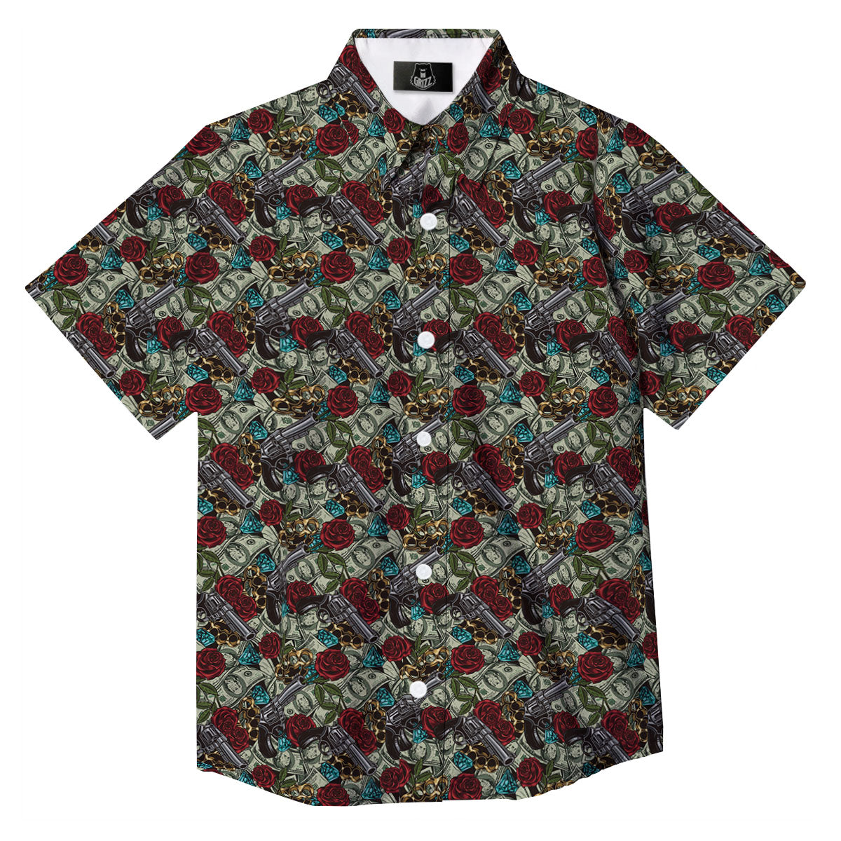 Flowers Guns And Print Pattern Button Up Shirt-grizzshop