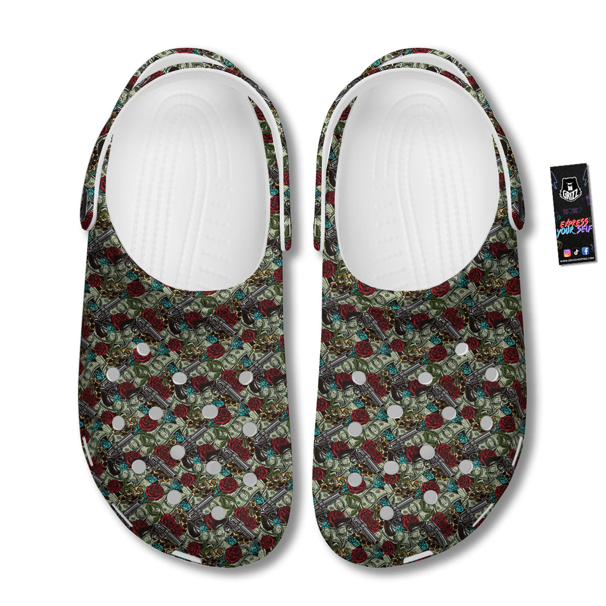 Flowers Guns And Print Pattern Clog-grizzshop