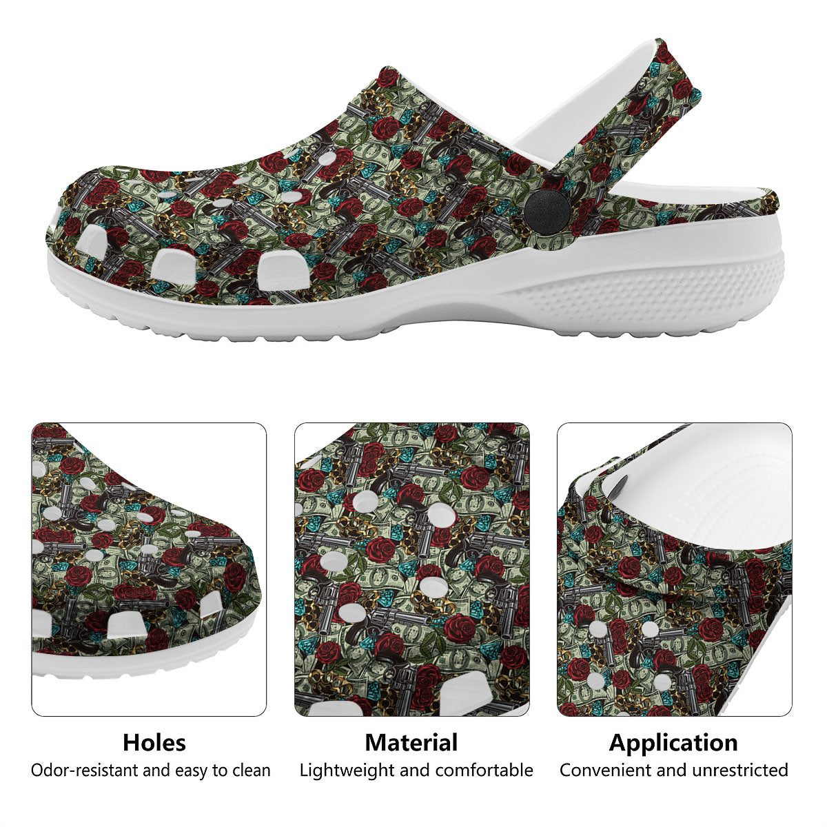 Flowers Guns And Print Pattern Clog-grizzshop