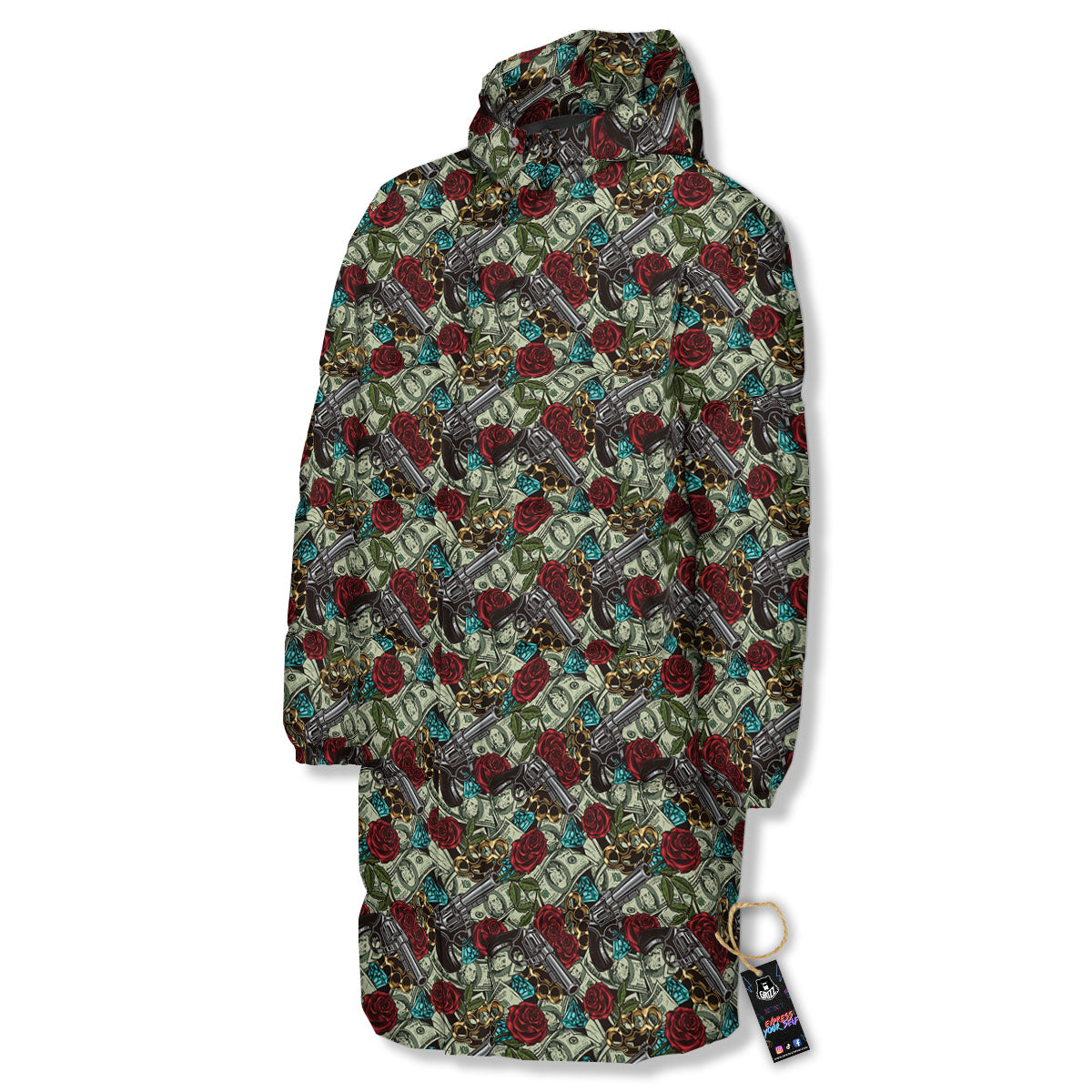 Flowers Guns And Print Pattern Long Down Jacket-grizzshop