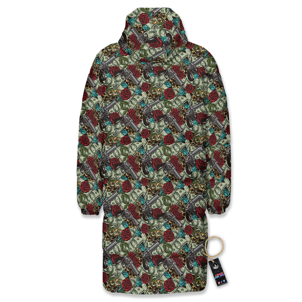 Flowers Guns And Print Pattern Long Down Jacket-grizzshop