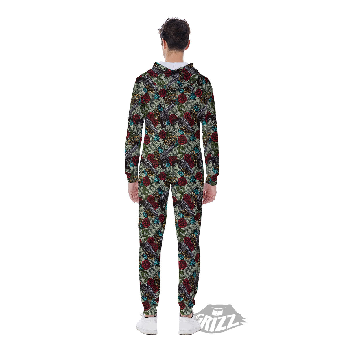 Flowers Guns And Print Pattern Men's Jumpsuit-grizzshop