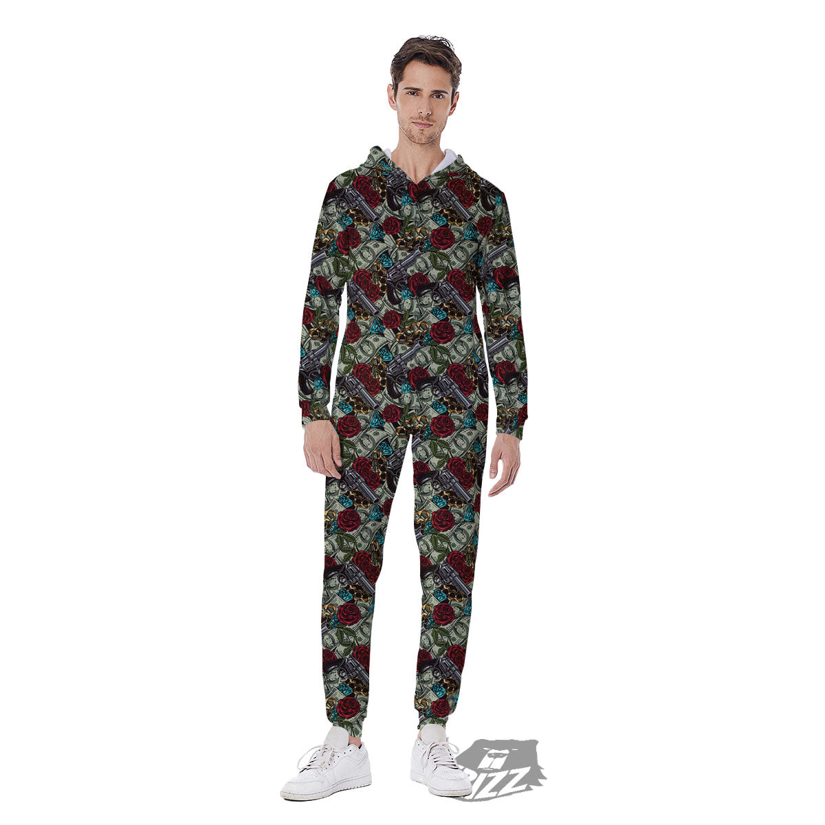 Flowers Guns And Print Pattern Men's Jumpsuit-grizzshop