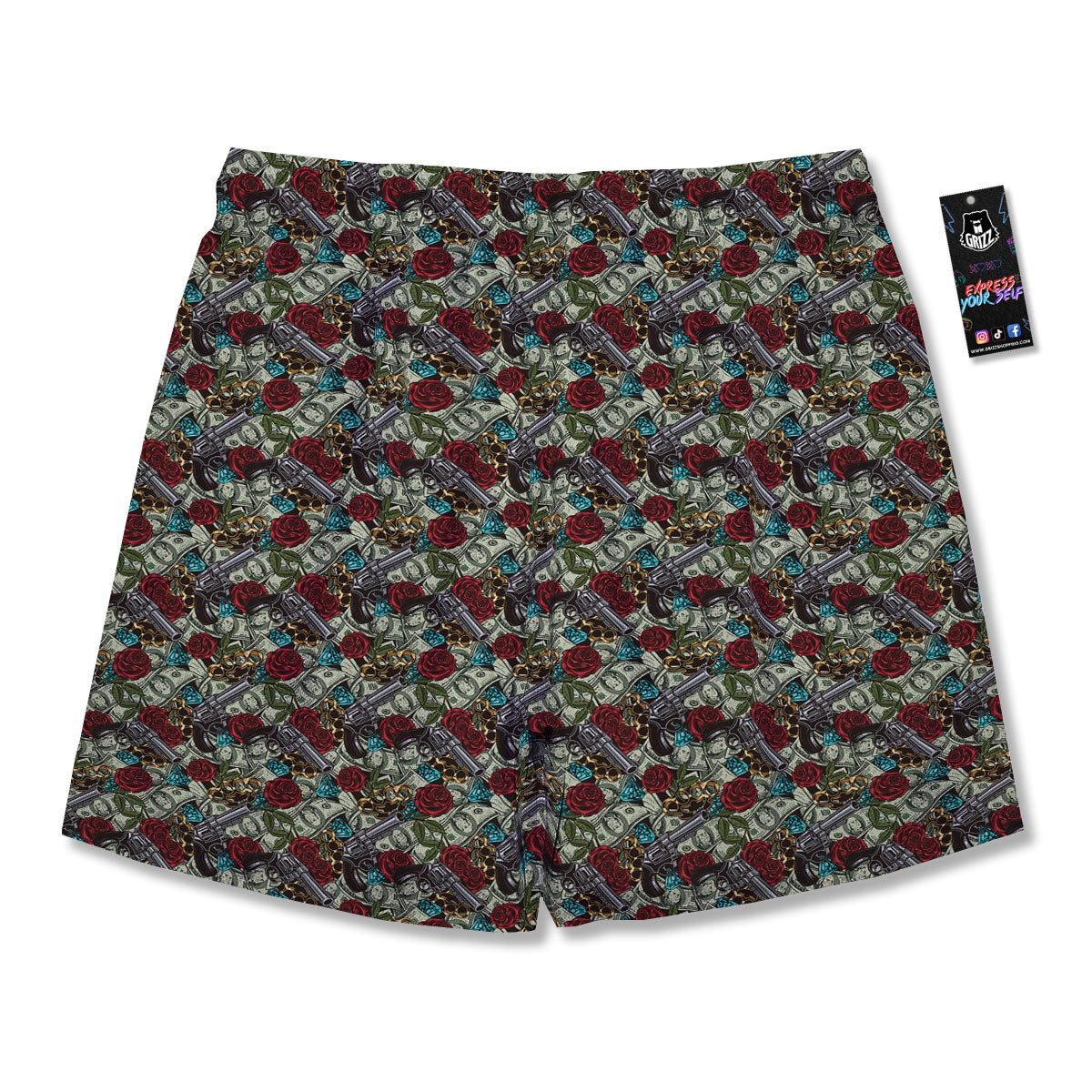 Flowers Guns And Print Pattern Men's Running Shorts-grizzshop