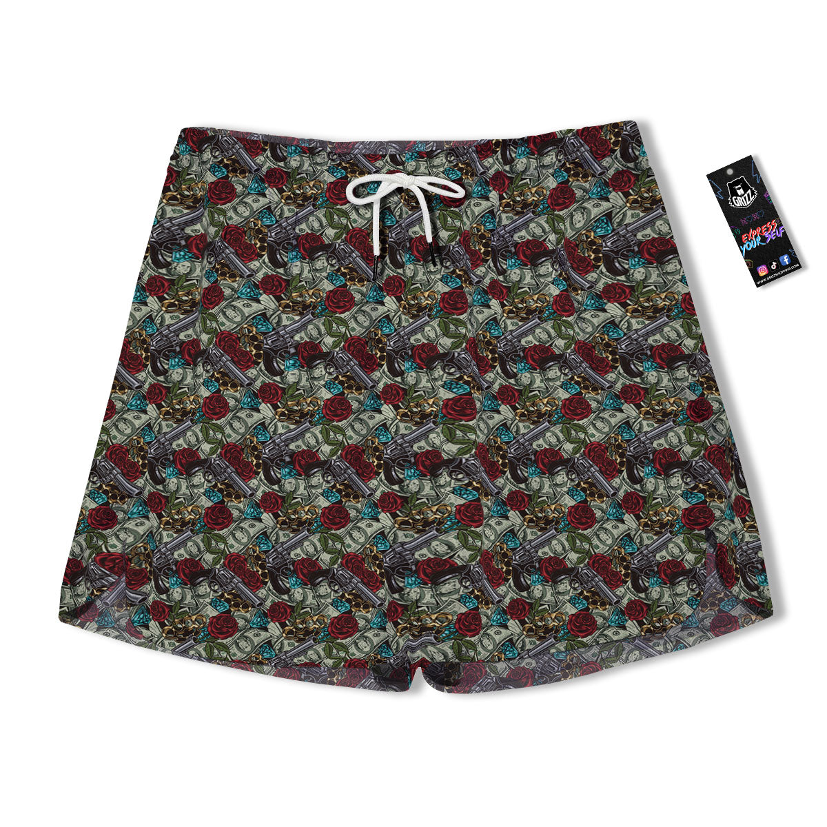 Flowers Guns And Print Pattern Men's Running Shorts-grizzshop