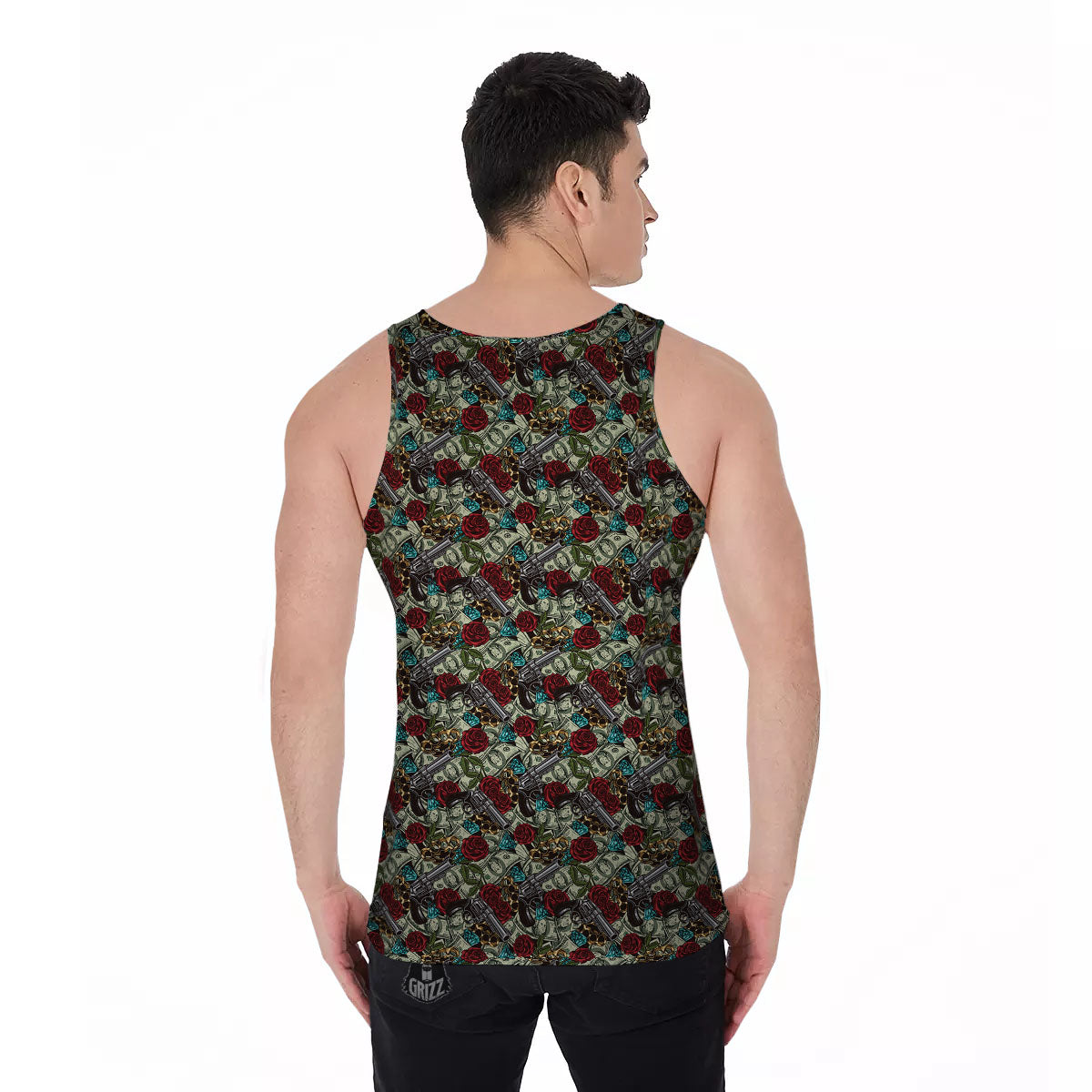 Flowers Guns And Print Pattern Men's Tank Top-grizzshop