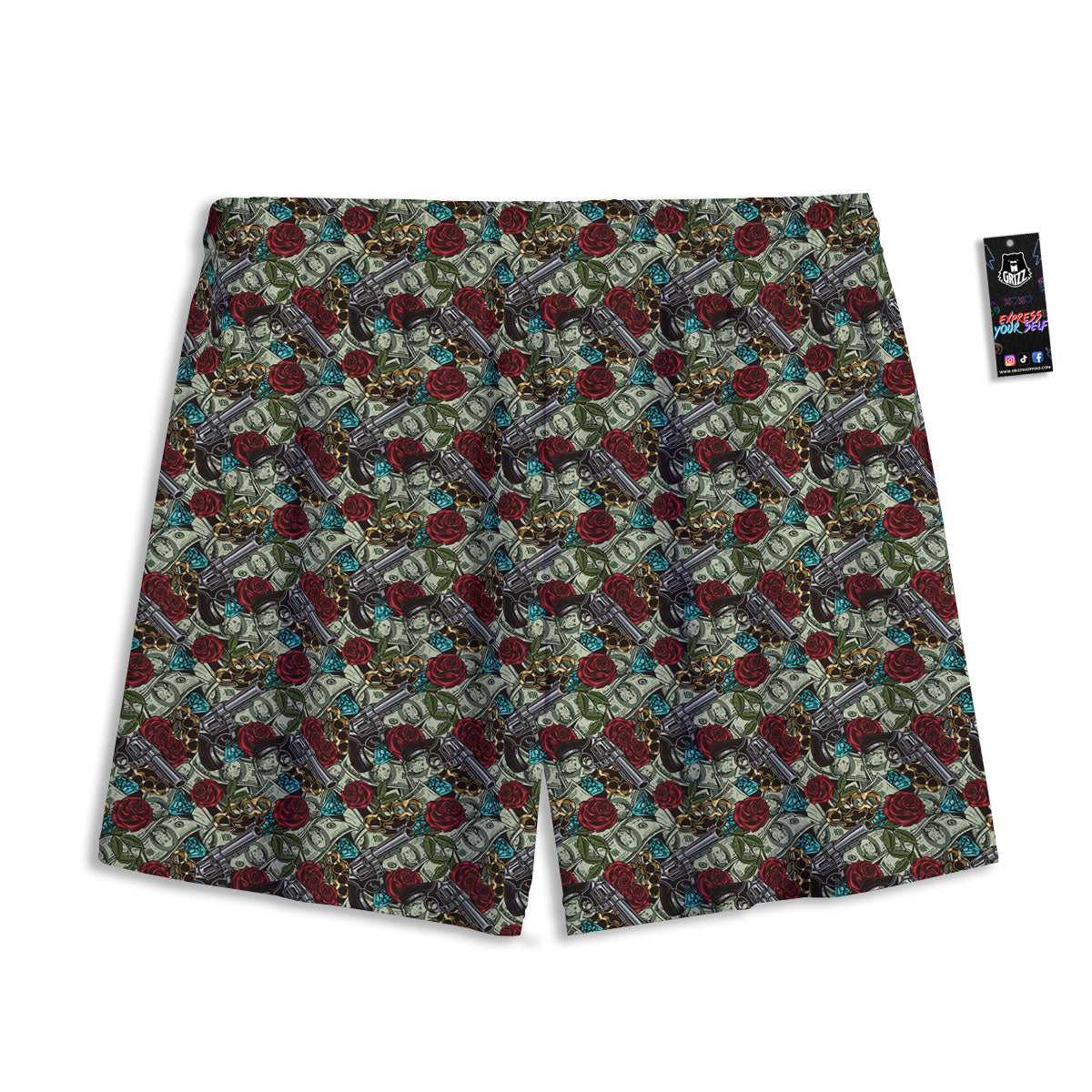 Flowers Guns And Print Pattern Mesh Shorts