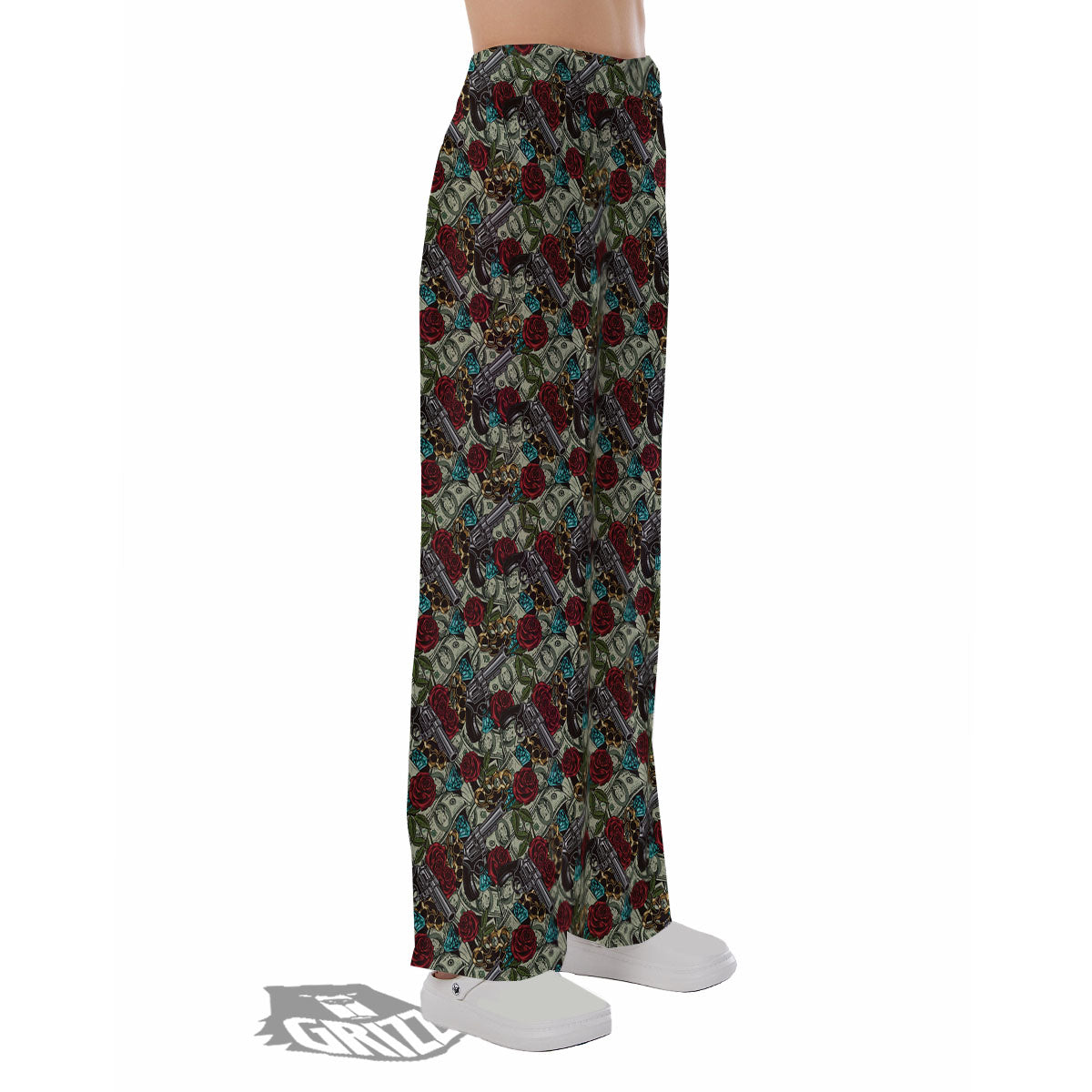 Flowers Guns And Print Pattern Pajama Pants-grizzshop