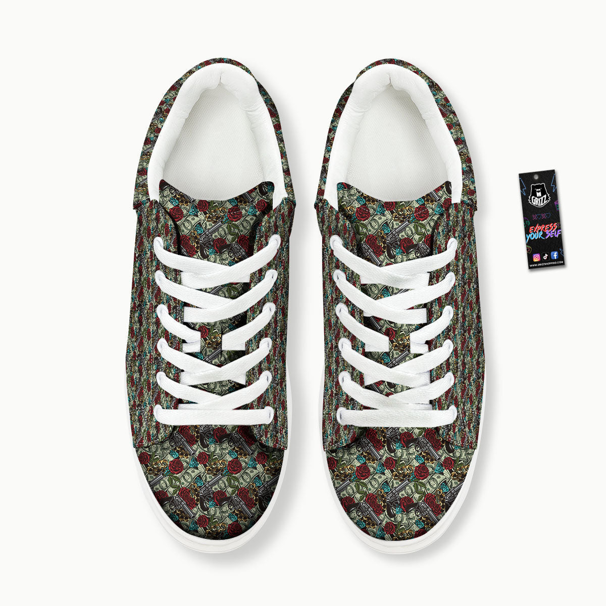 Flowers Guns And Print Pattern Platform Shoes-grizzshop