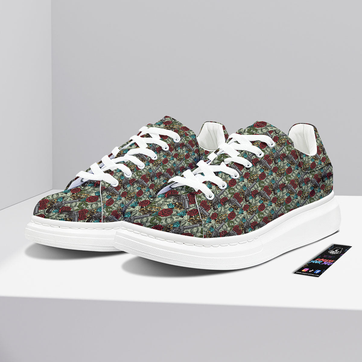 Flowers Guns And Print Pattern Platform Shoes-grizzshop