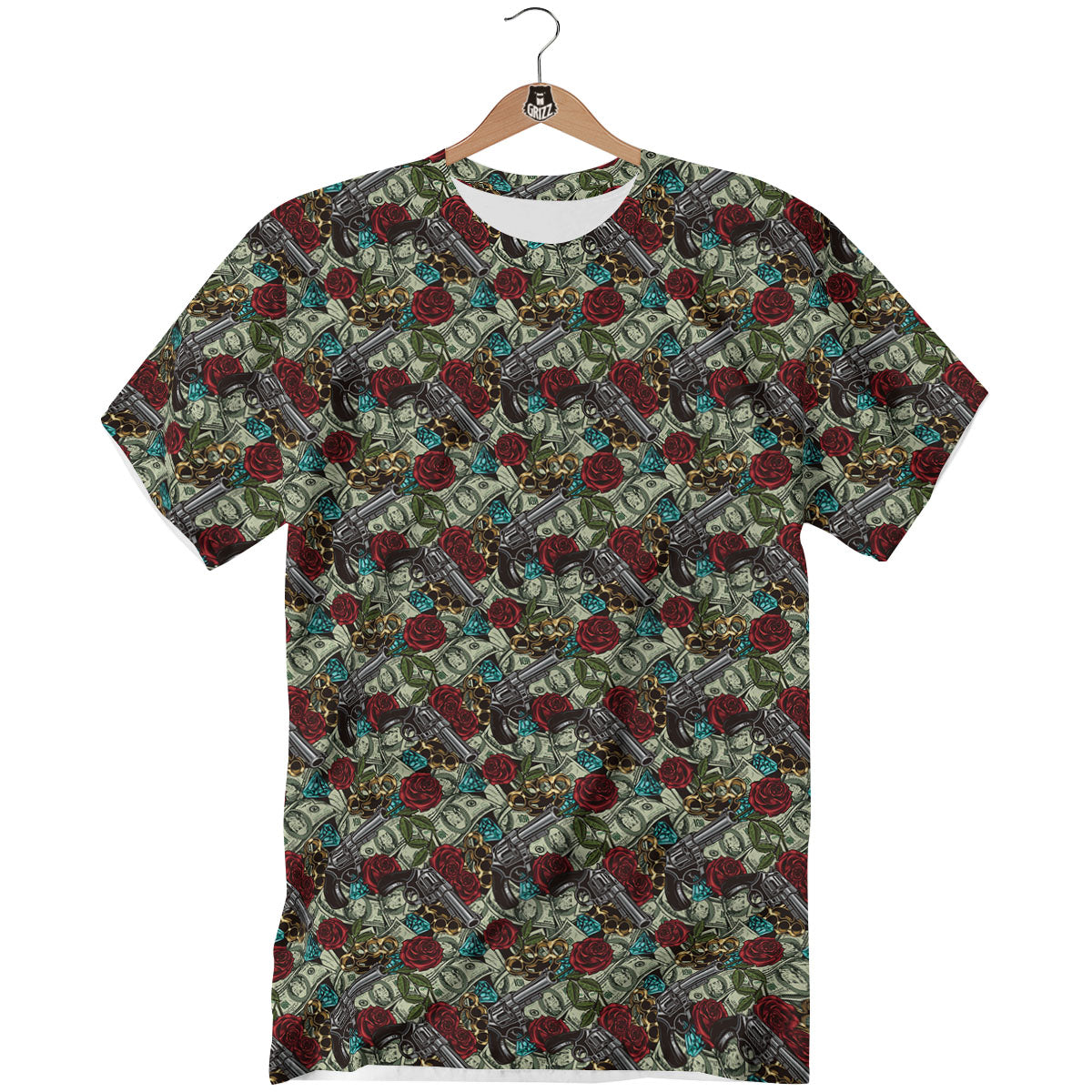 Flowers Guns And Print Pattern T-Shirt-grizzshop