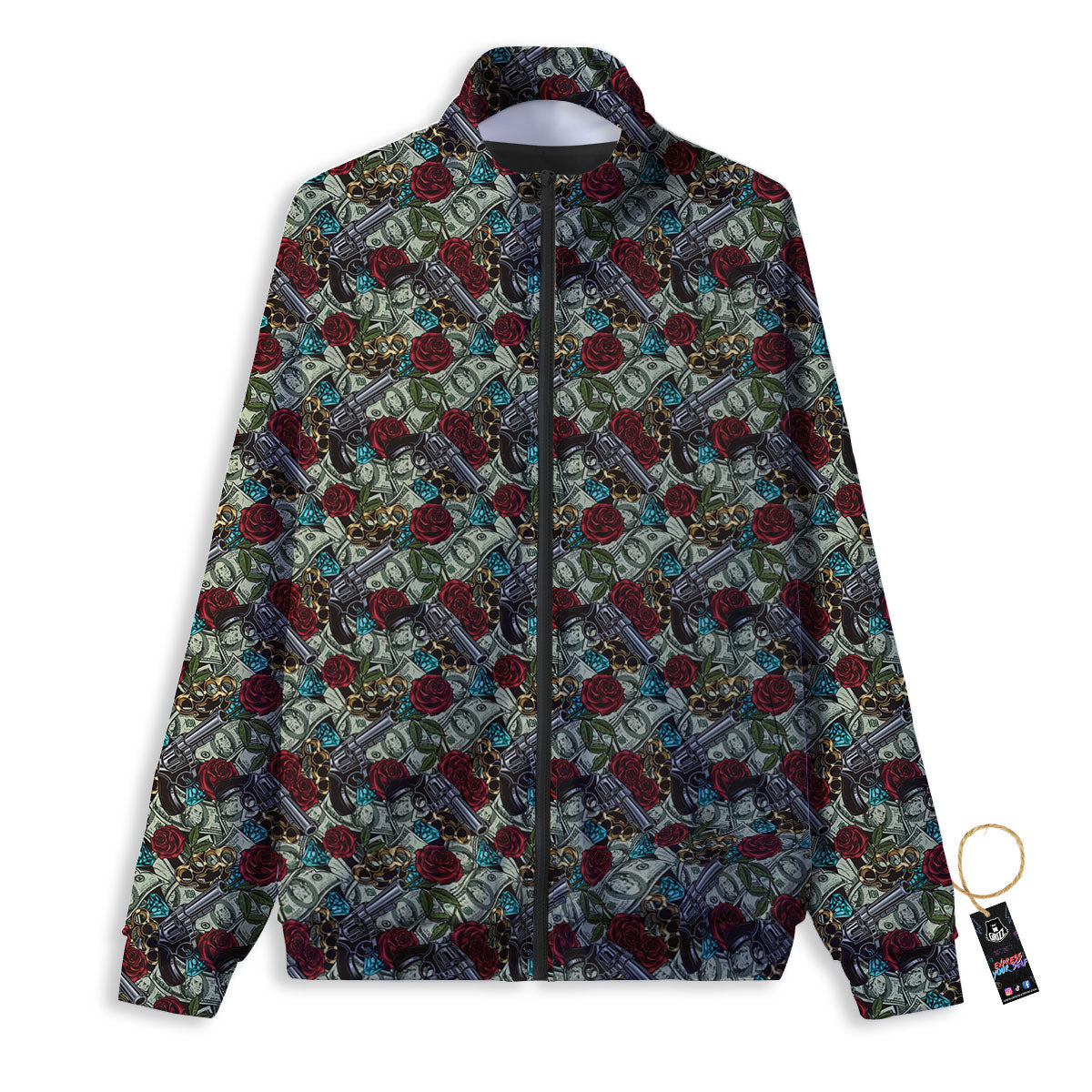 Flowers Guns And Print Pattern Track Jacket-grizzshop