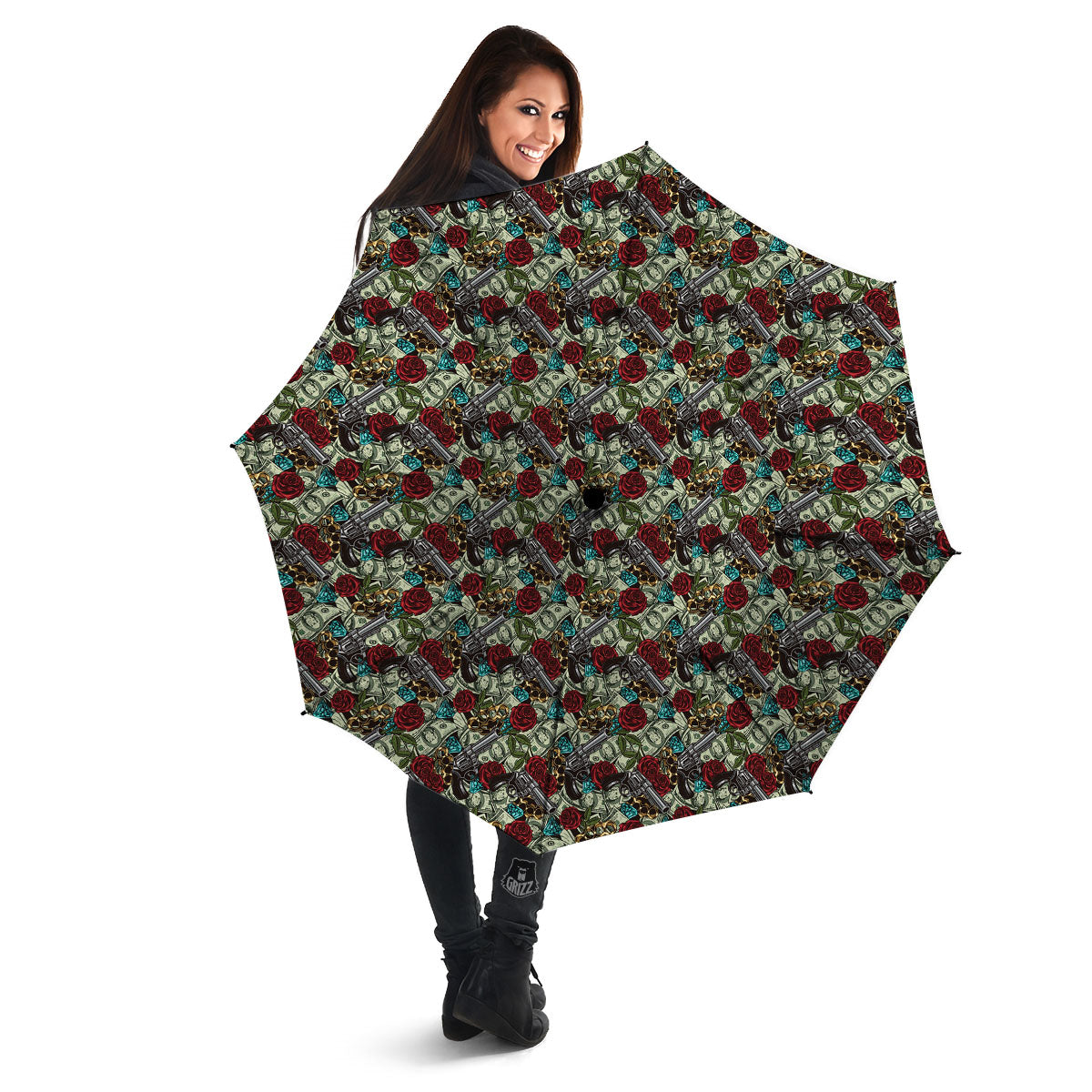Flowers Guns And Print Pattern Umbrella-grizzshop