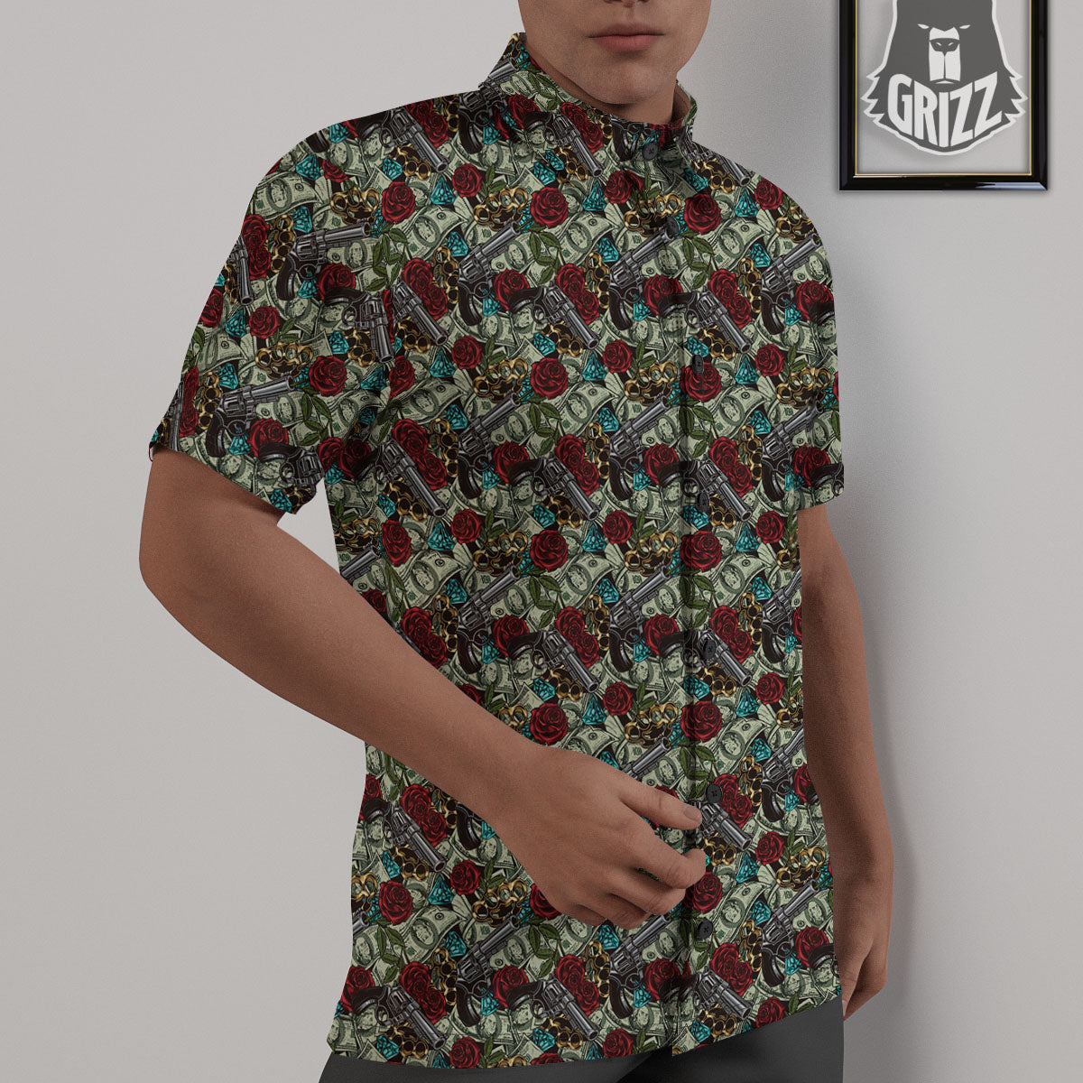 Flowers Guns And Print Pattern Untucked Shirts-grizzshop