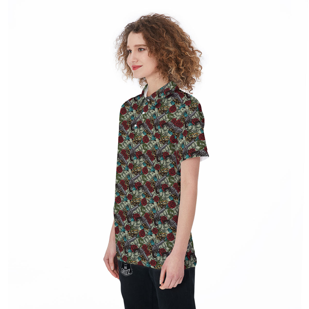 Flowers Guns And Print Pattern Women's Golf Shirts-grizzshop