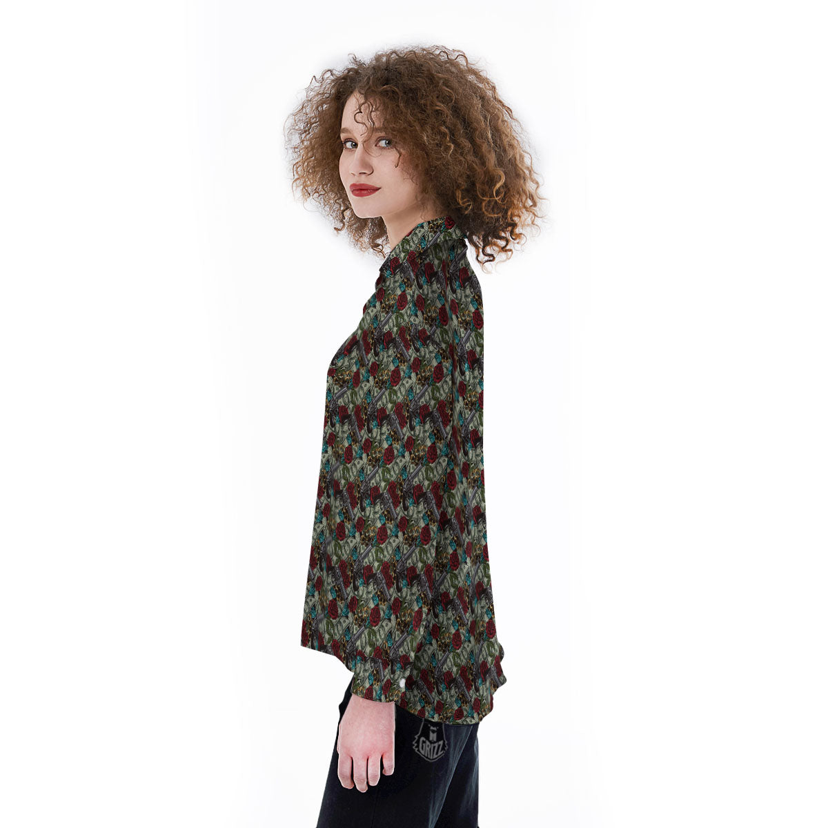 Flowers Guns And Print Pattern Women's Long Sleeve Shirts-grizzshop