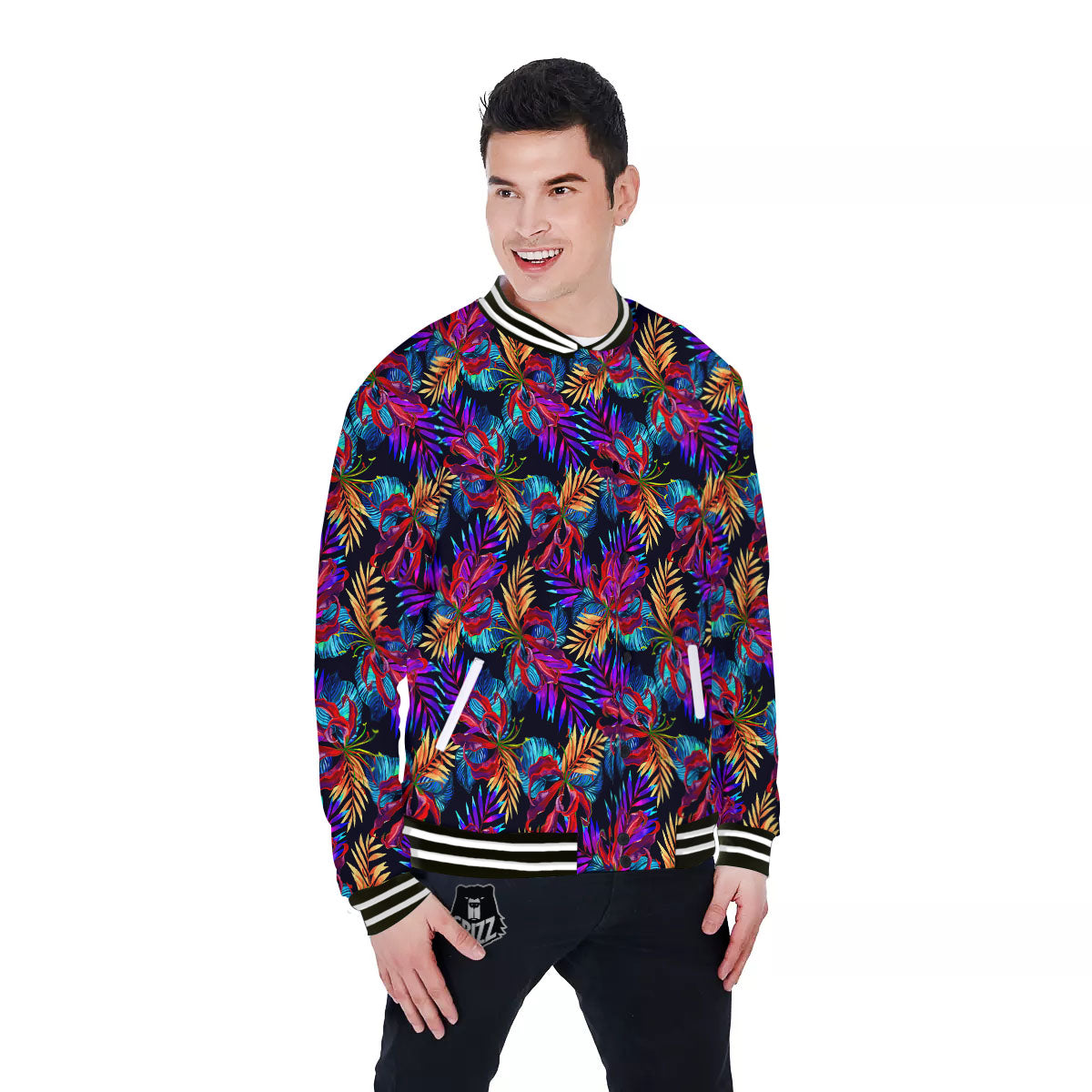 Flowers Hawaii Exotic Print Pattern Baseball Jacket-grizzshop