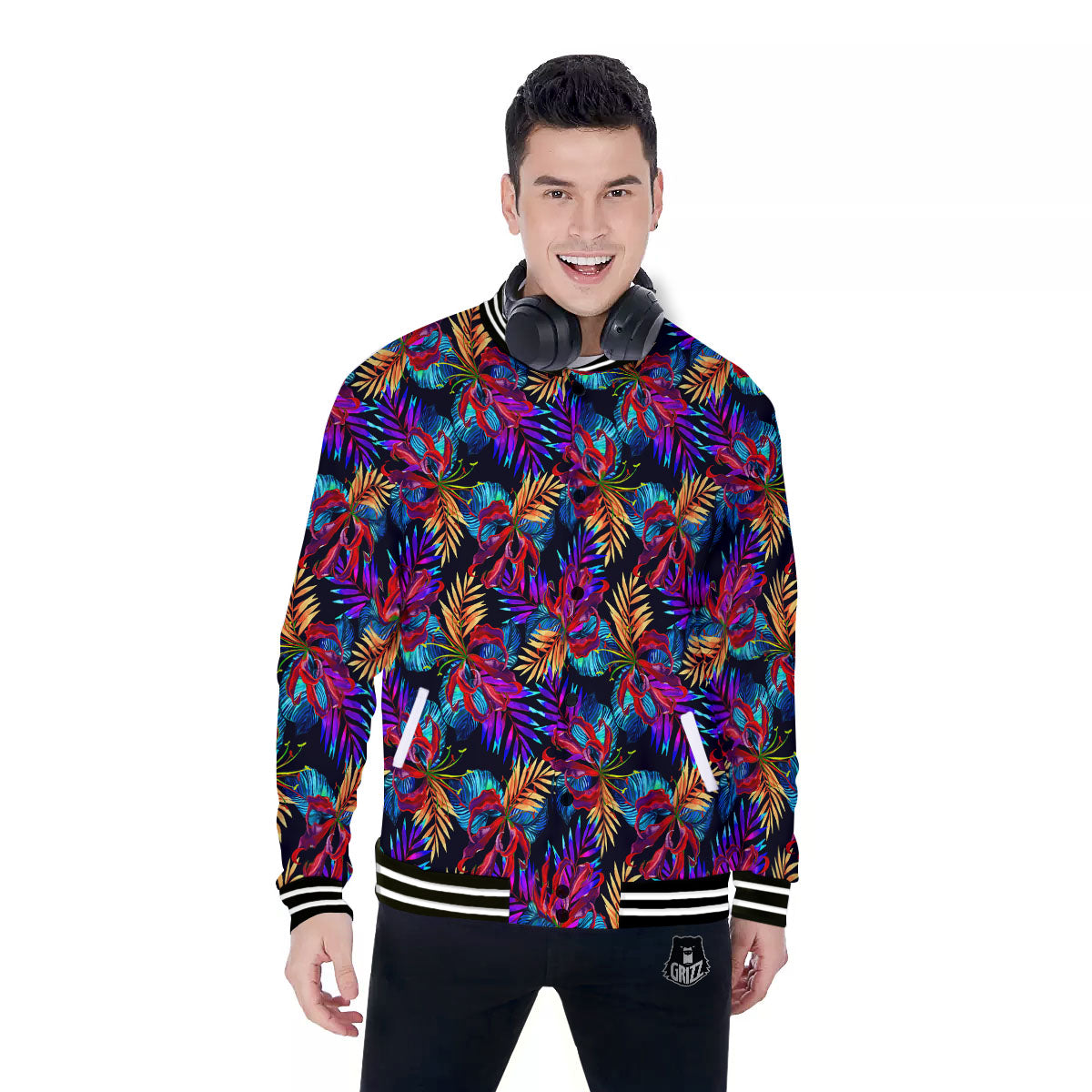 Flowers Hawaii Exotic Print Pattern Baseball Jacket-grizzshop