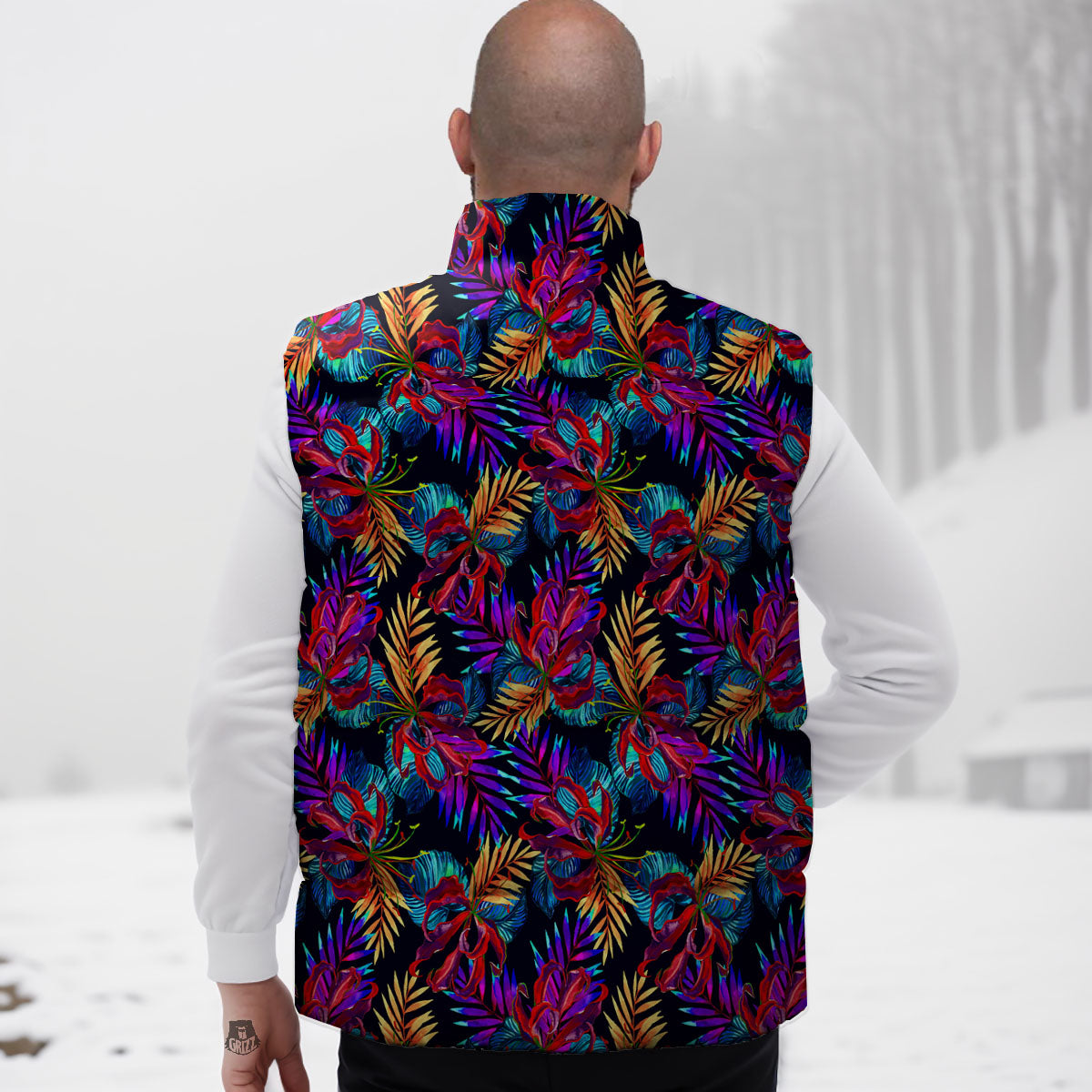 Flowers Hawaii Exotic Print Pattern Down Vest-grizzshop