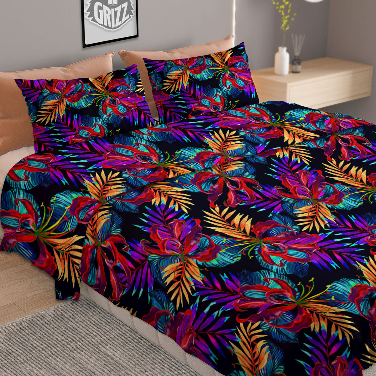 Flowers Hawaii Exotic Print Pattern Duvet Cover Bedding Set
