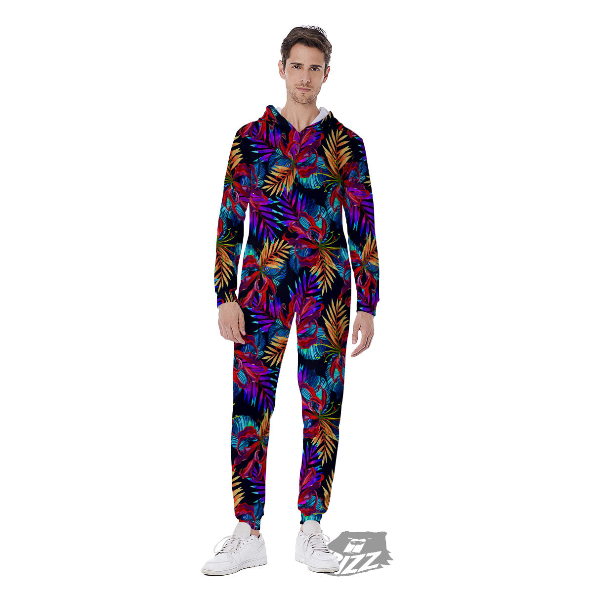 Flowers Hawaii Exotic Print Pattern Men's Jumpsuit-grizzshop