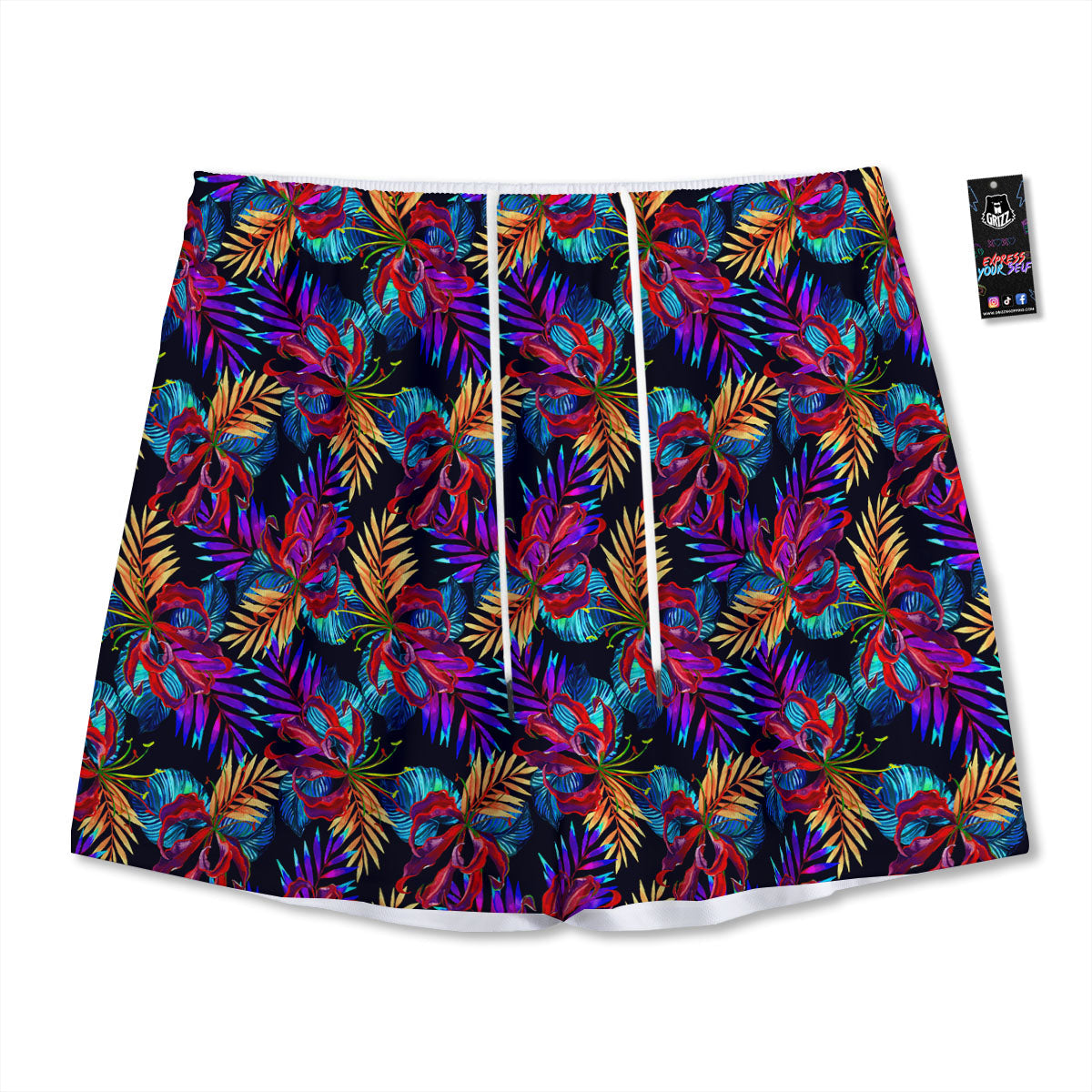 Flowers Hawaii Exotic Print Pattern Mesh Shorts