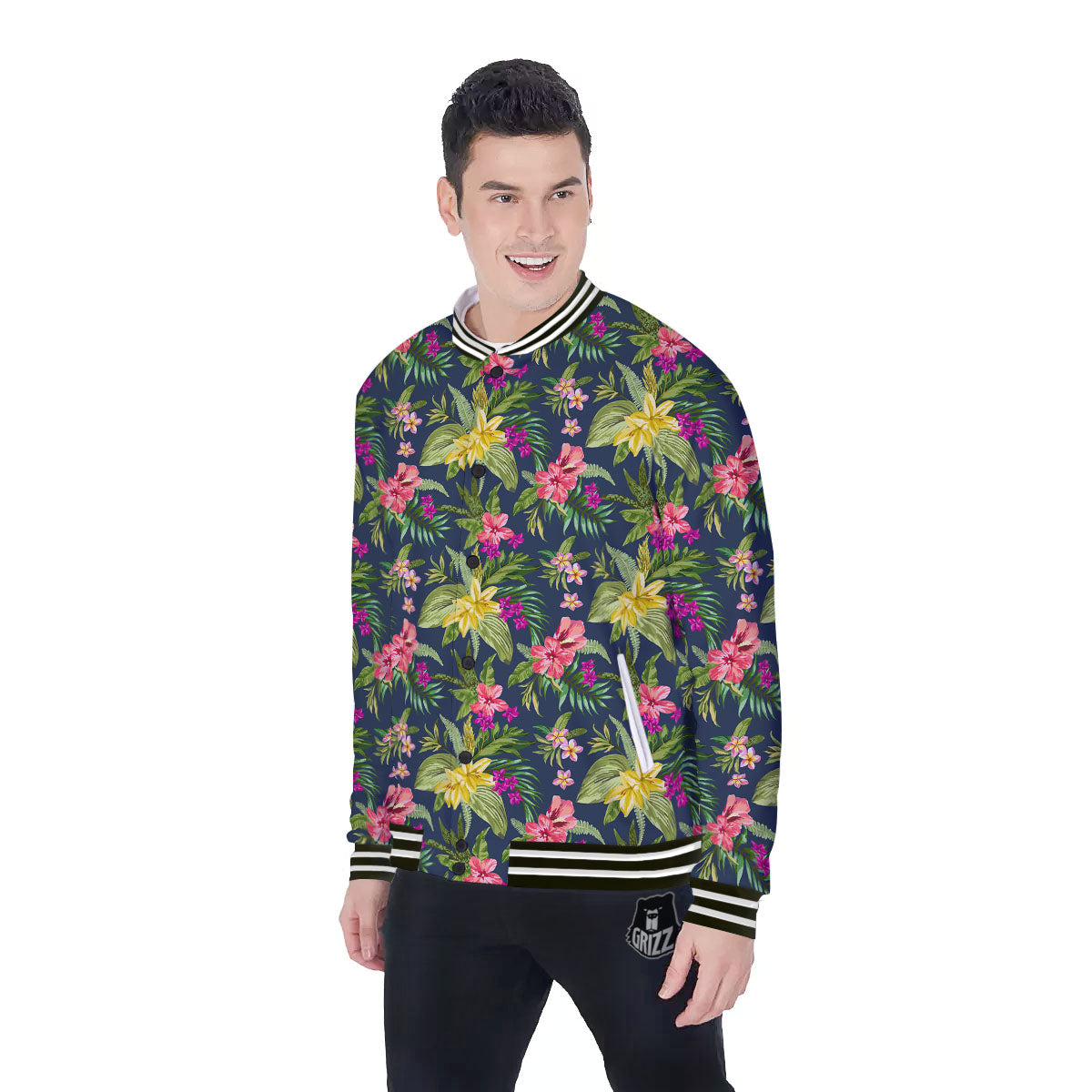 Flowers Hawaii Floral Print Pattern Baseball Jacket-grizzshop