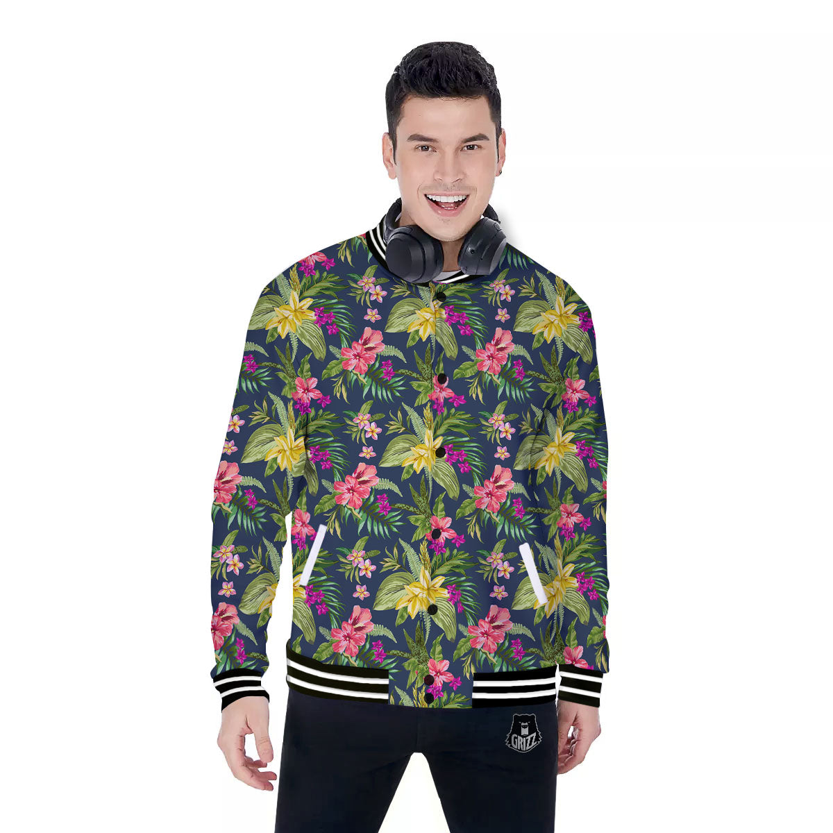 Flowers Hawaii Floral Print Pattern Baseball Jacket-grizzshop