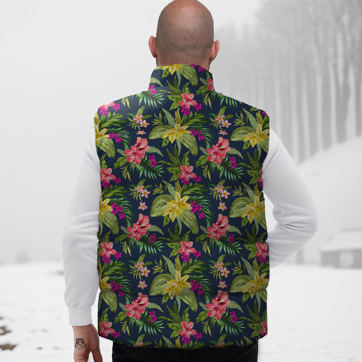 Flowers Hawaii Floral Print Pattern Down Vest-grizzshop