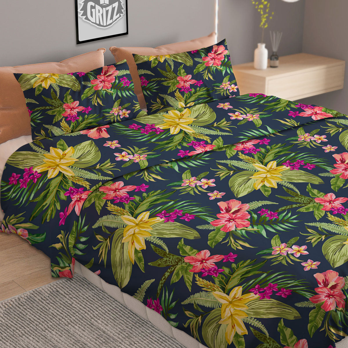 Flowers Hawaii Floral Print Pattern Duvet Cover Bedding Set