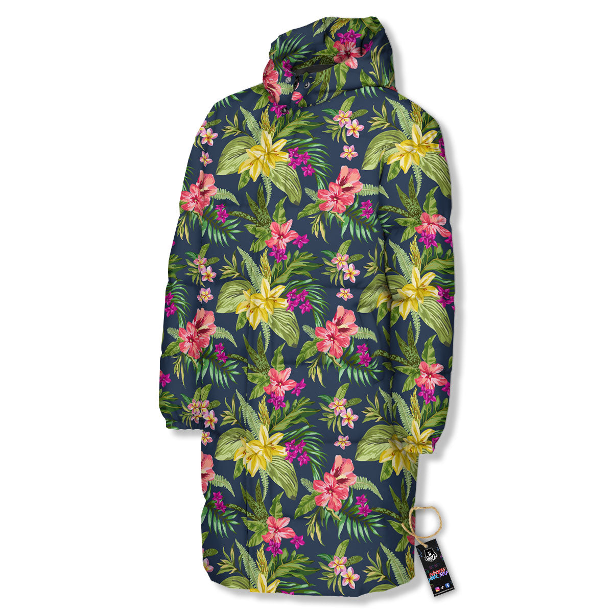 Flowers Hawaii Floral Print Pattern Long Down Jacket-grizzshop
