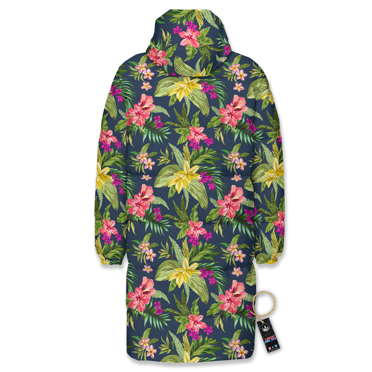 Flowers Hawaii Floral Print Pattern Long Down Jacket-grizzshop