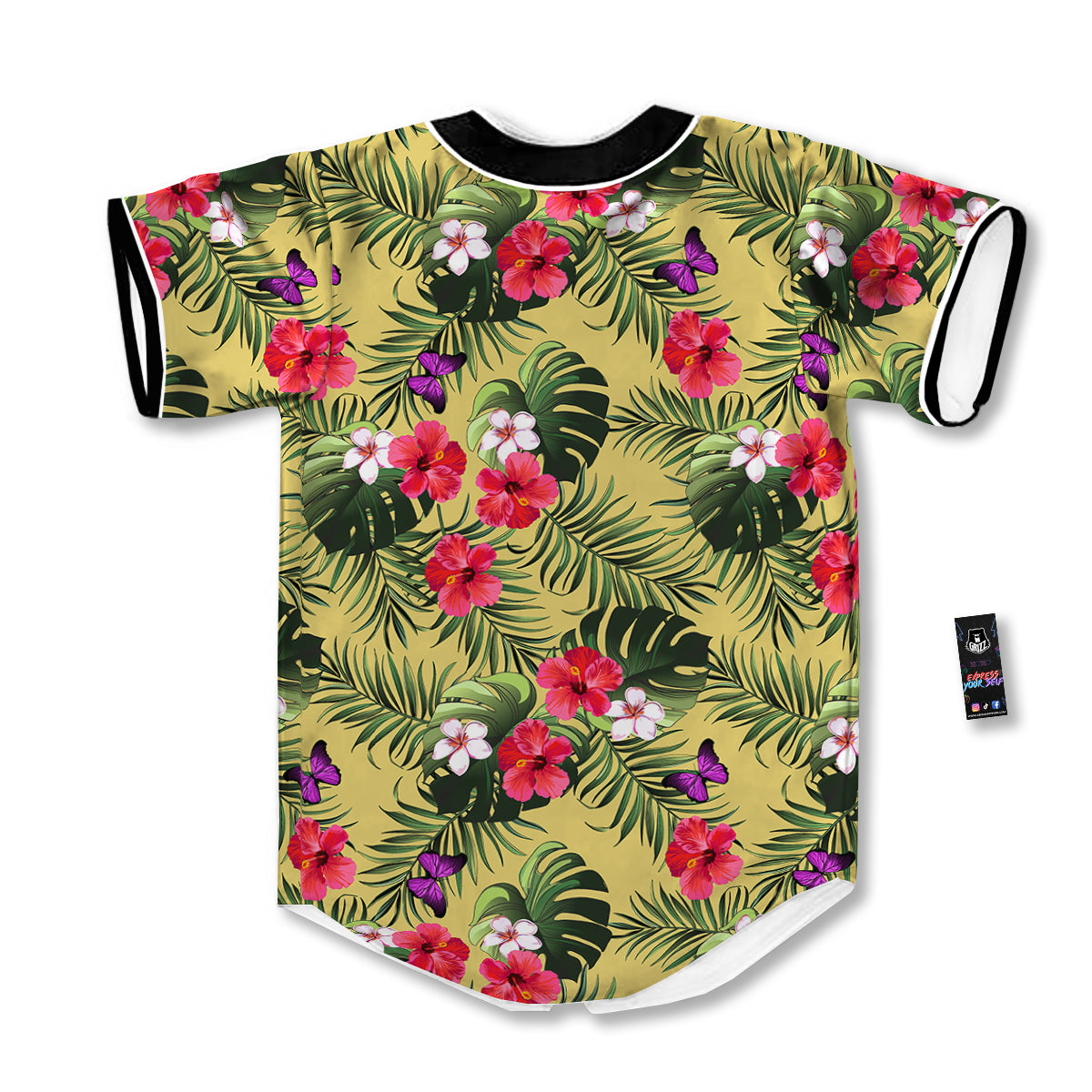 Flowers Hawaii Tropical Print Pattern Baseball Jersey-grizzshop