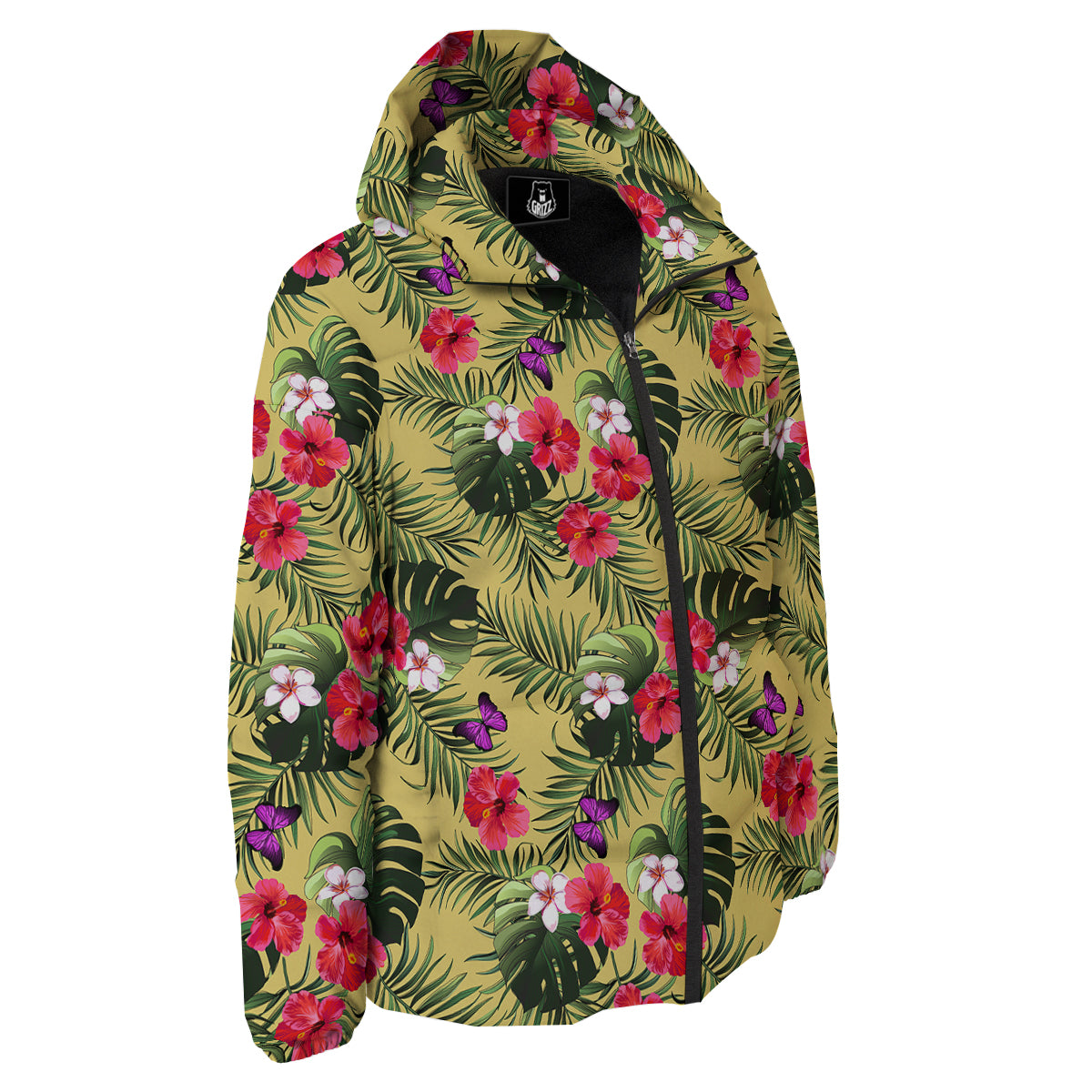 Flowers Hawaii Tropical Print Pattern Down Jacket-grizzshop