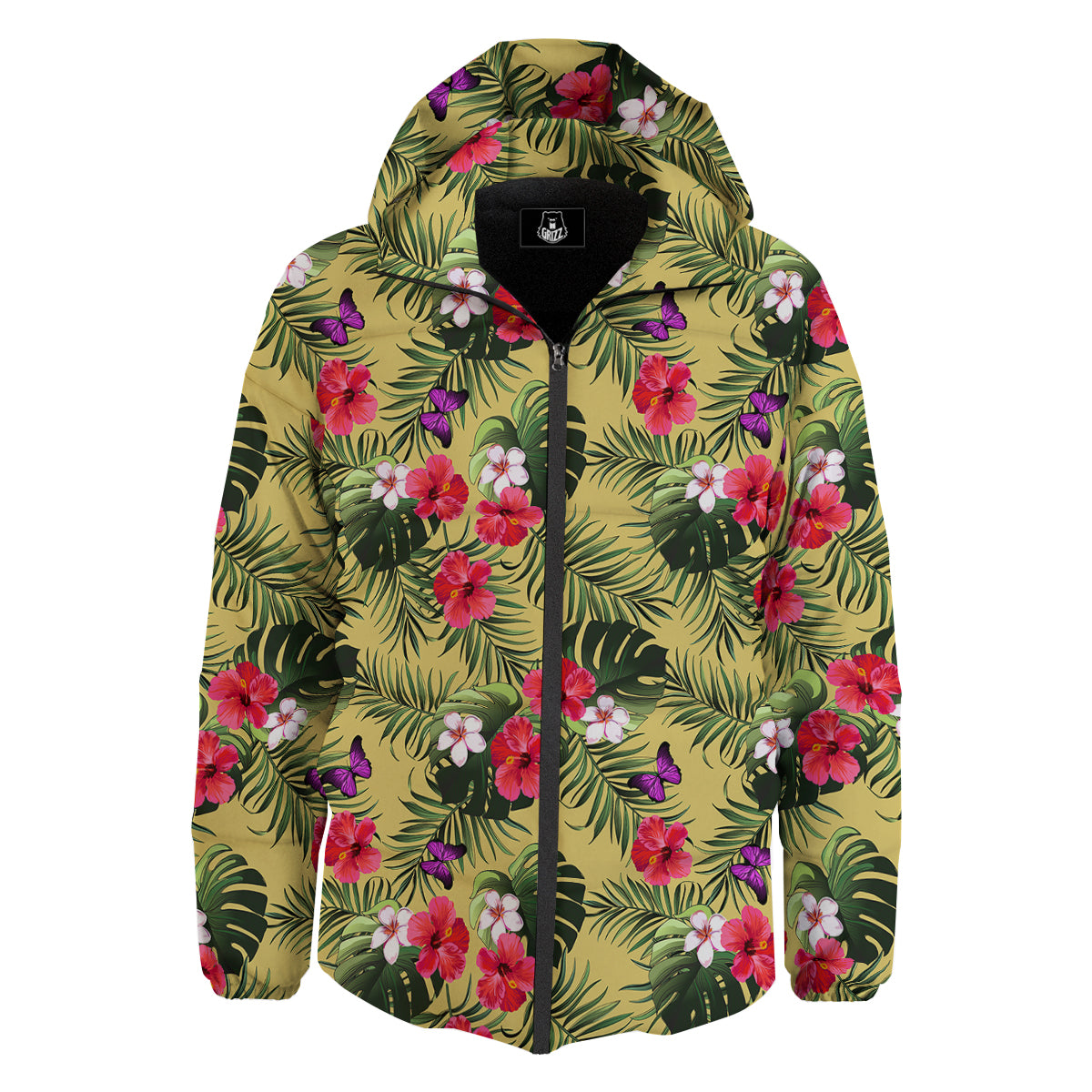 Flowers Hawaii Tropical Print Pattern Down Jacket-grizzshop